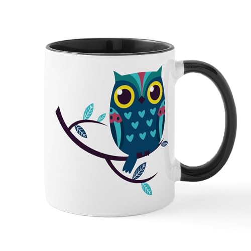 White/Black Inside - Dark Teal Owl Mugs