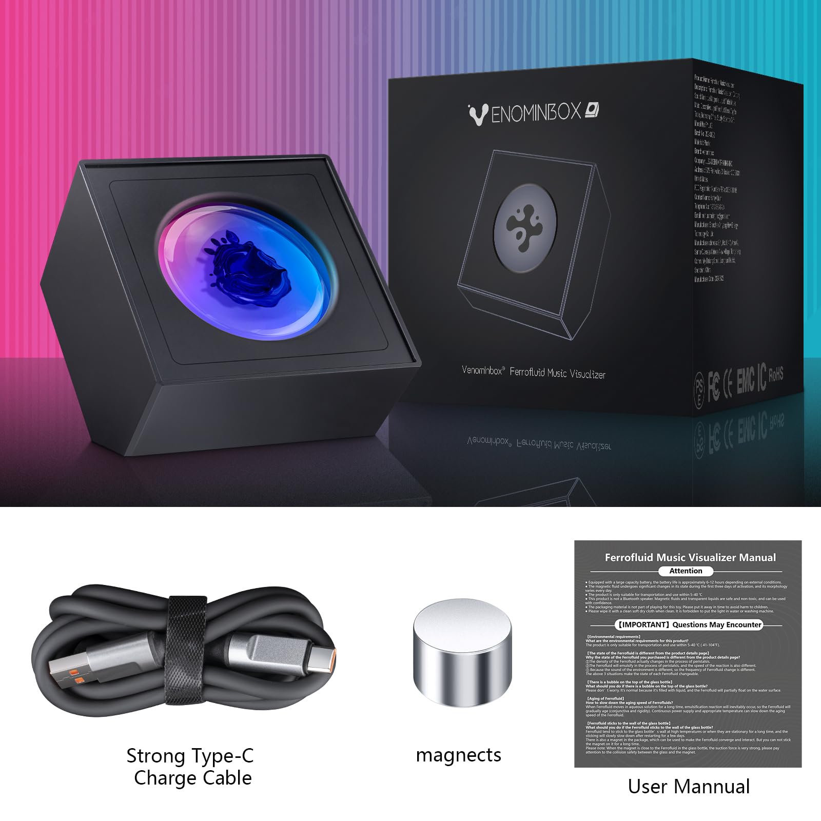 Ferrofluid Music Visualizer - Dancing Sound Sensitive Speaker with RGB Lights | Science Desk Toy for Office, Bedroom & Study | Perfect for Music Lovers, Tech Enthusiasts & Unique Gift Ideas