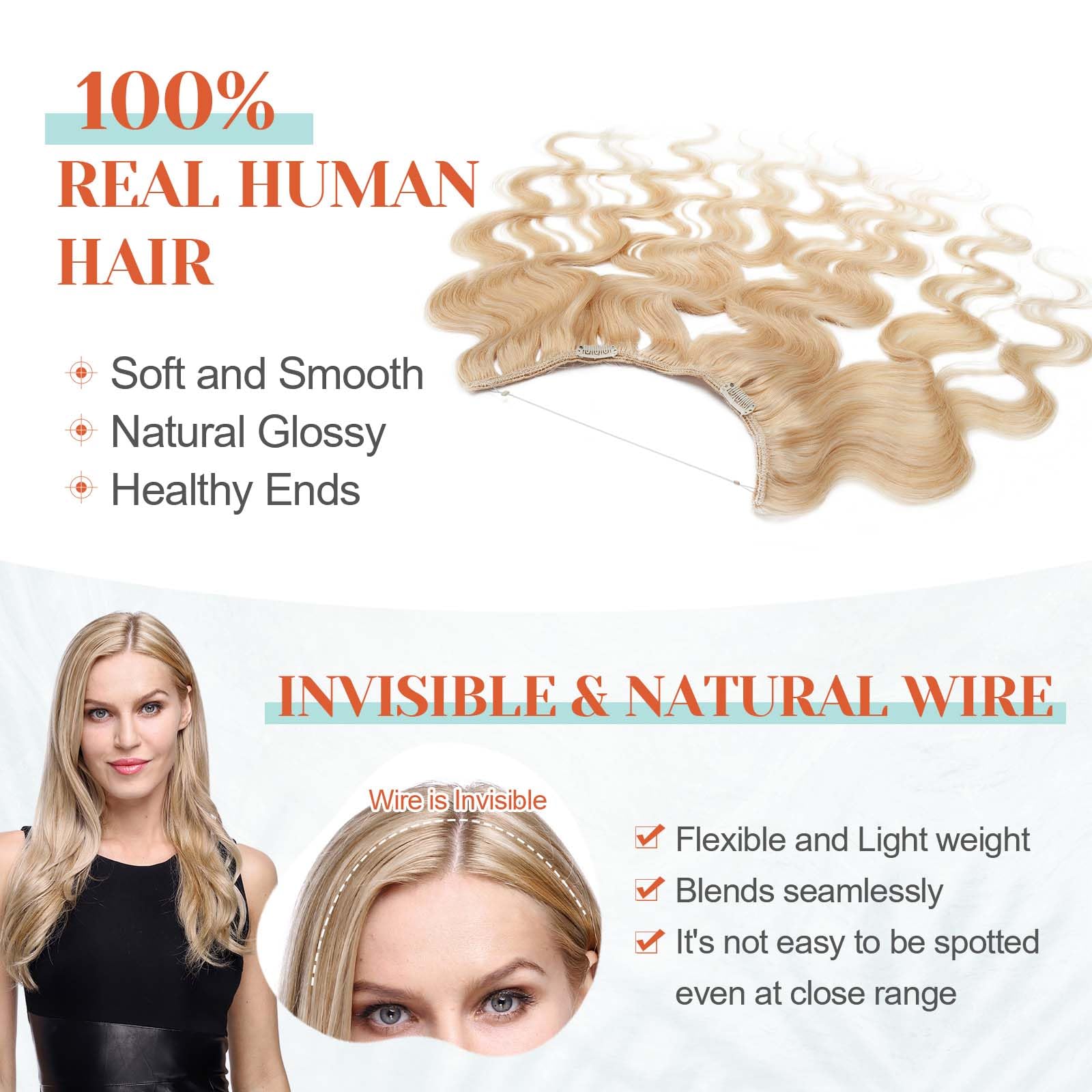Benehair Blonde Invisible Wire Hair Extensions - 22