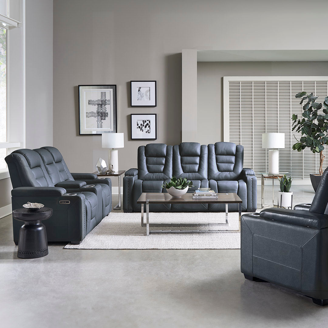Admiral Power Reclining Loveseat with Console - Modern Electric Recliner Sofa for Living Room, Home Theater & Small Spaces - Comfortable PU Leather Loveseat with Cup Holders & USB Charging Ports
