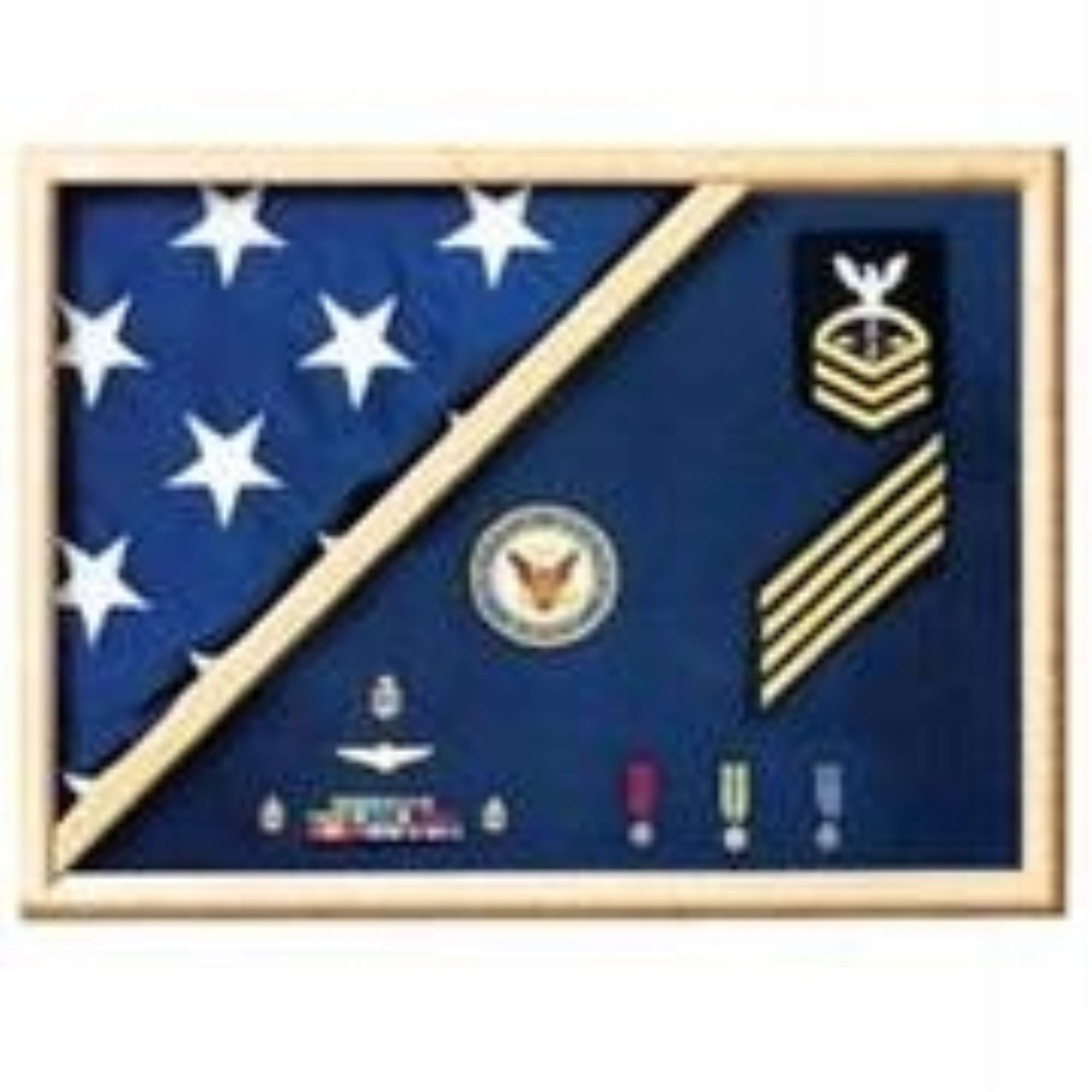 Navy Flag Display Case - Premium Wooden Shadow Box for Military Medals & US Navy Flags | Wall Mounted Home Decor for Veterans, Patriotic Gifts, Office & Man Cave Display