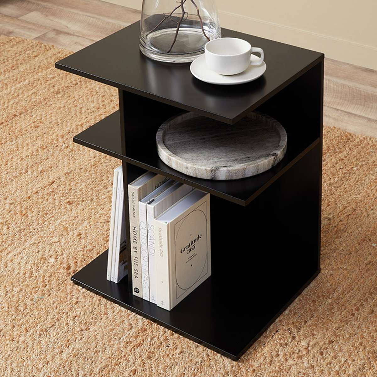 Modern Black Side Table - Small End Table for Living Room, Bedroom, or Office - Stylish Nightstand with Sturdy Metal Frame