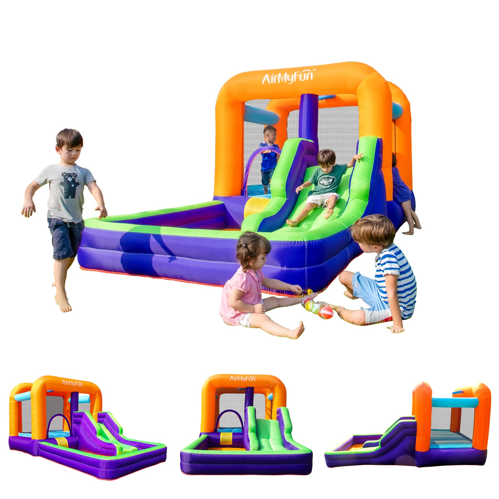 **AirMyFun Inflatable Bounce House with Slide & Ball Pit for Kids Ages 5-12 – Outdoor Garden Play, Birthday Parties & Backyard Fun**