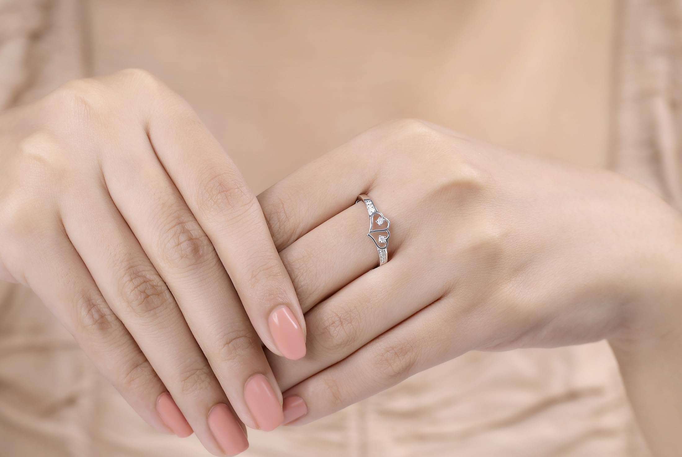 0.15 Carat Round White Diamond Promise Ring for Women - Sterling Silver Double Heart Engagement Ring | Dazzlingrock Collection | Perfect for Valentine's Day, Anniversary & Romantic Proposals