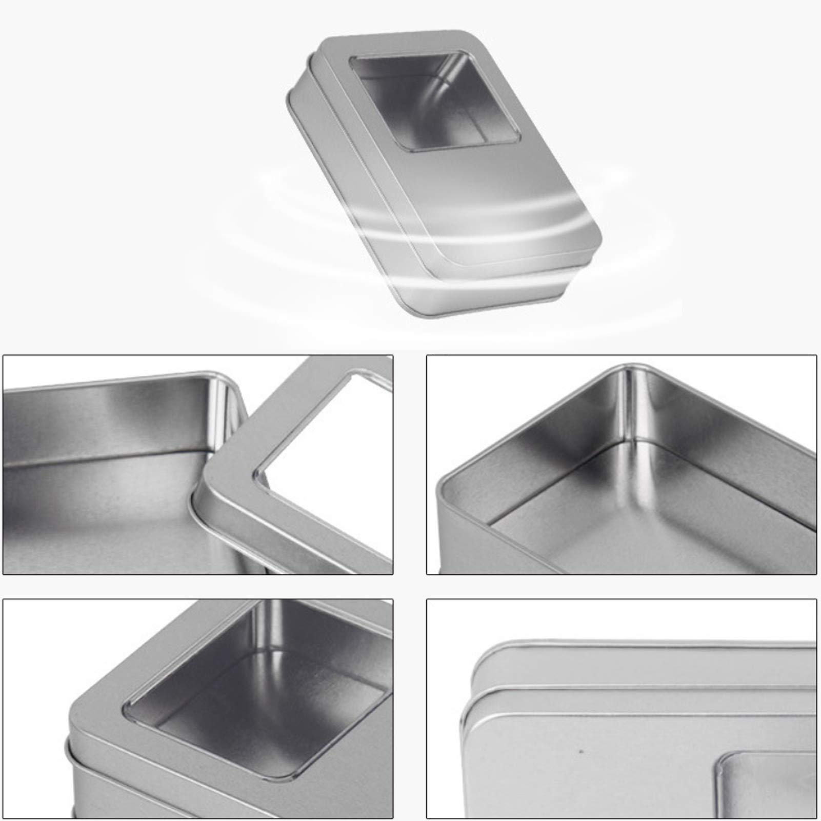 6-Piece Metal Tin Box Set with Clear Top - Empty Storage Containers for Candles, Candies & Gifts - Rectangle Tins with Transparent Half-Open Window - Perfect for Home Organization, DIY Crafts & Party Favors
