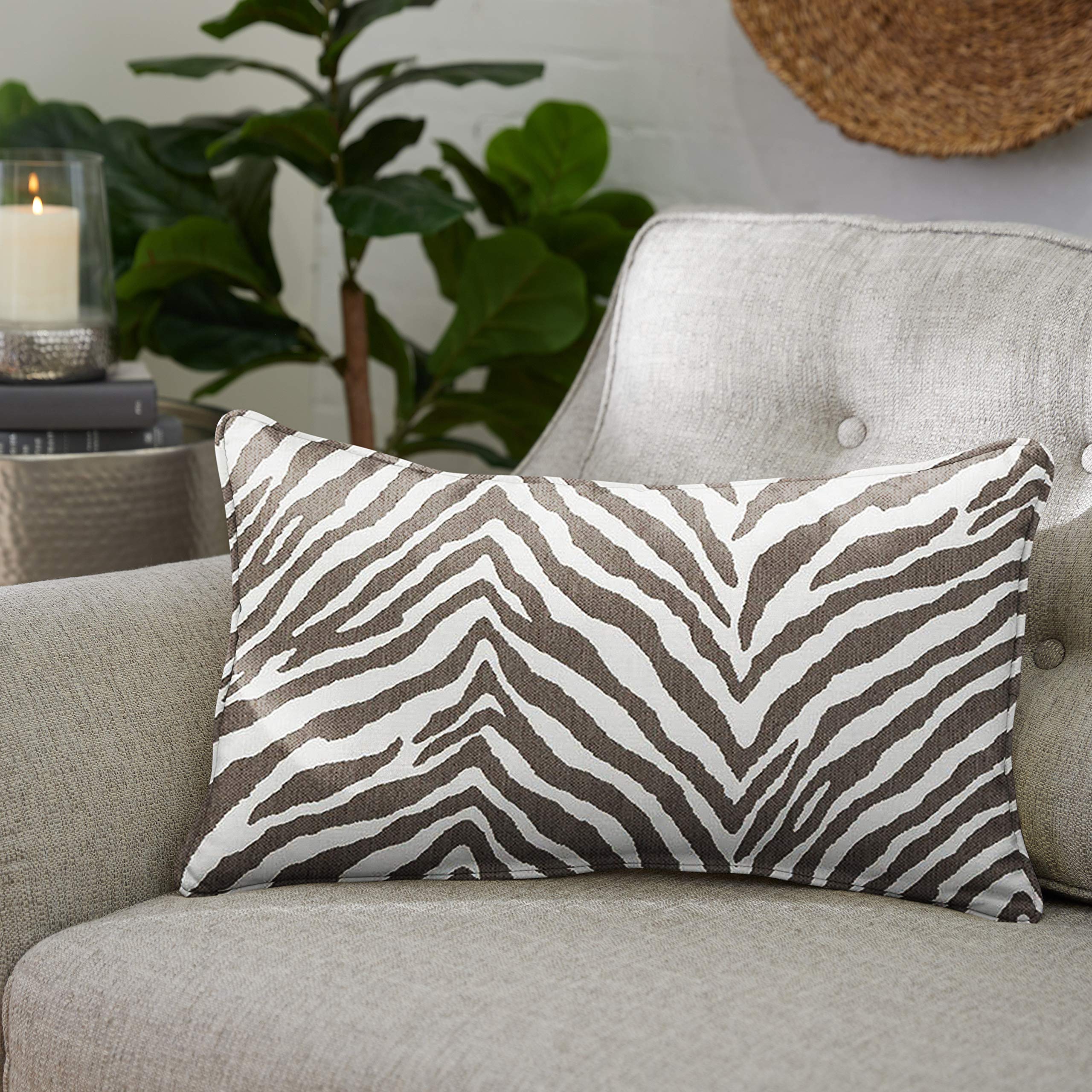 Sorra Home x Sunbrella - Indoor/Outdoor Lumbar Pillows (Set of 2), Grey Zebra Print - Water-Resistant & UV-Protected Decorative Throw Pillows for Patio, Sofa, or Bed