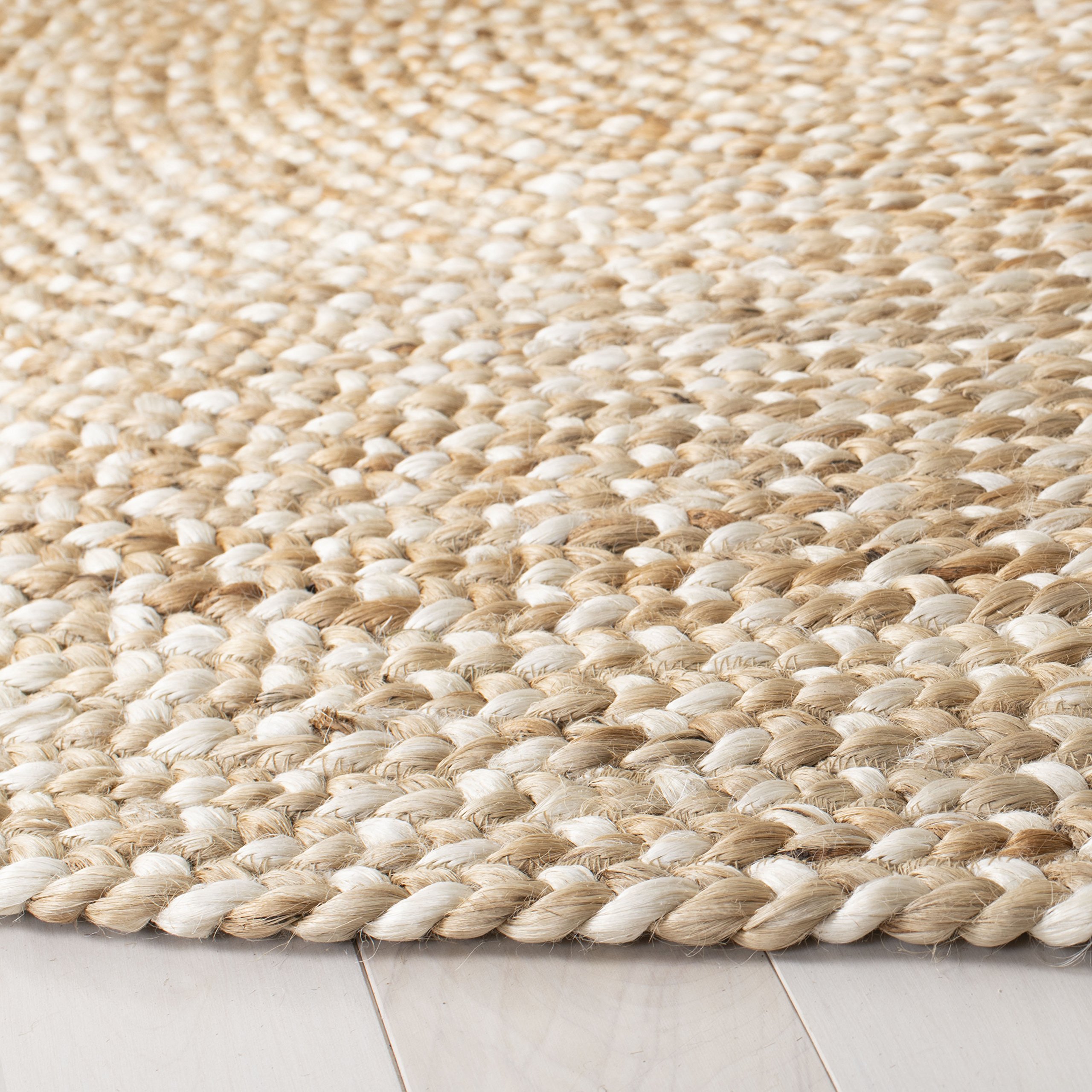 SAFAVIEH Handmade Boho Braided Jute Area Rug - 10' Round Natural & Ivory, Non-Slip Natural Fiber Rug for High Traffic Living Room & Bedroom | Durable Floor Mat for Home Decor, Boho Chic Style (NF804B)