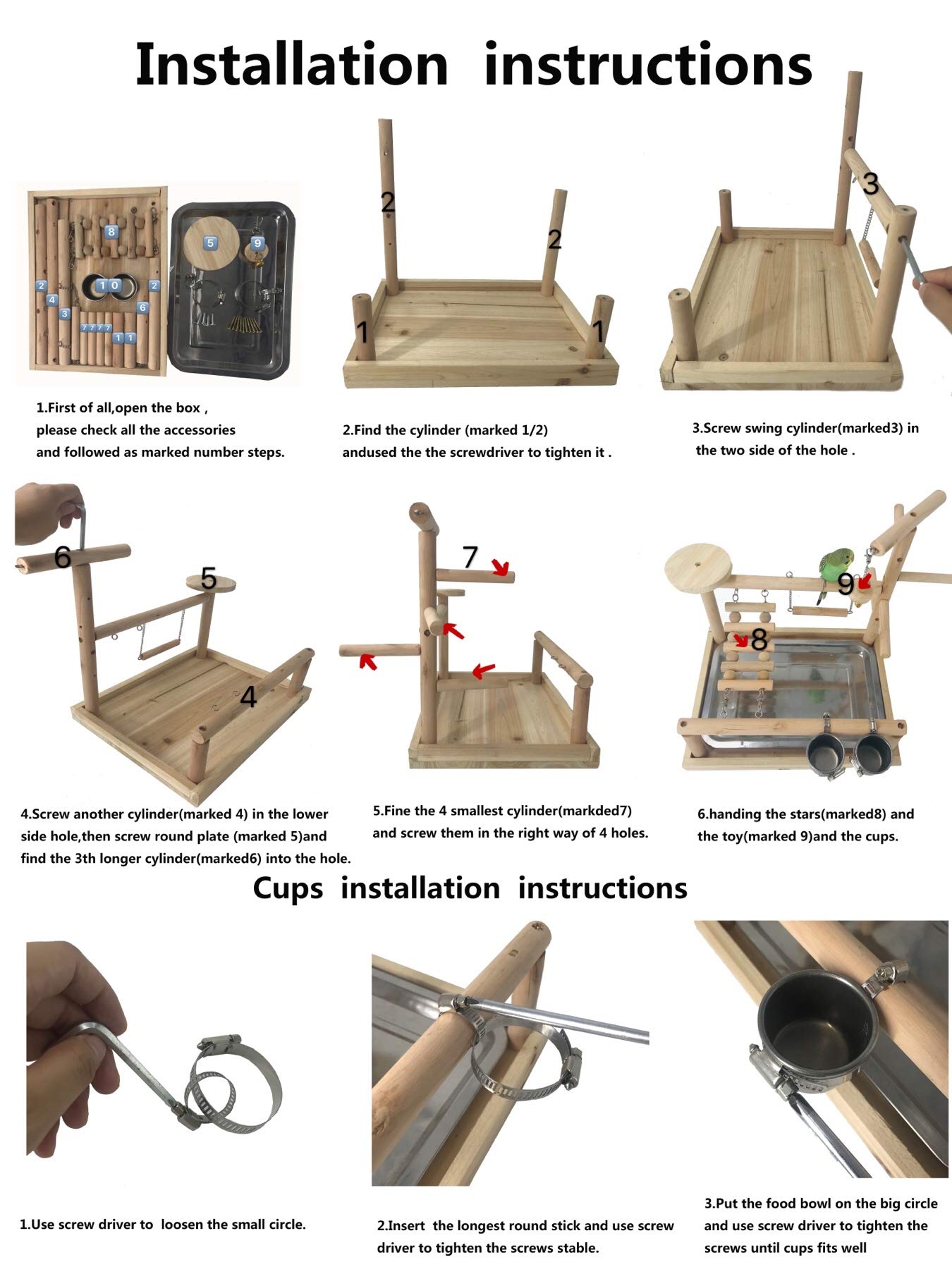 Premium Wooden Parrot Playstand with Ladder, Feeder Cups & Toys - Bird Play Gym, Exercise Perch & Playground for Parakeets, Cockatiels, Conures - Perfect for Cage-Free Playtime & Training Sessions