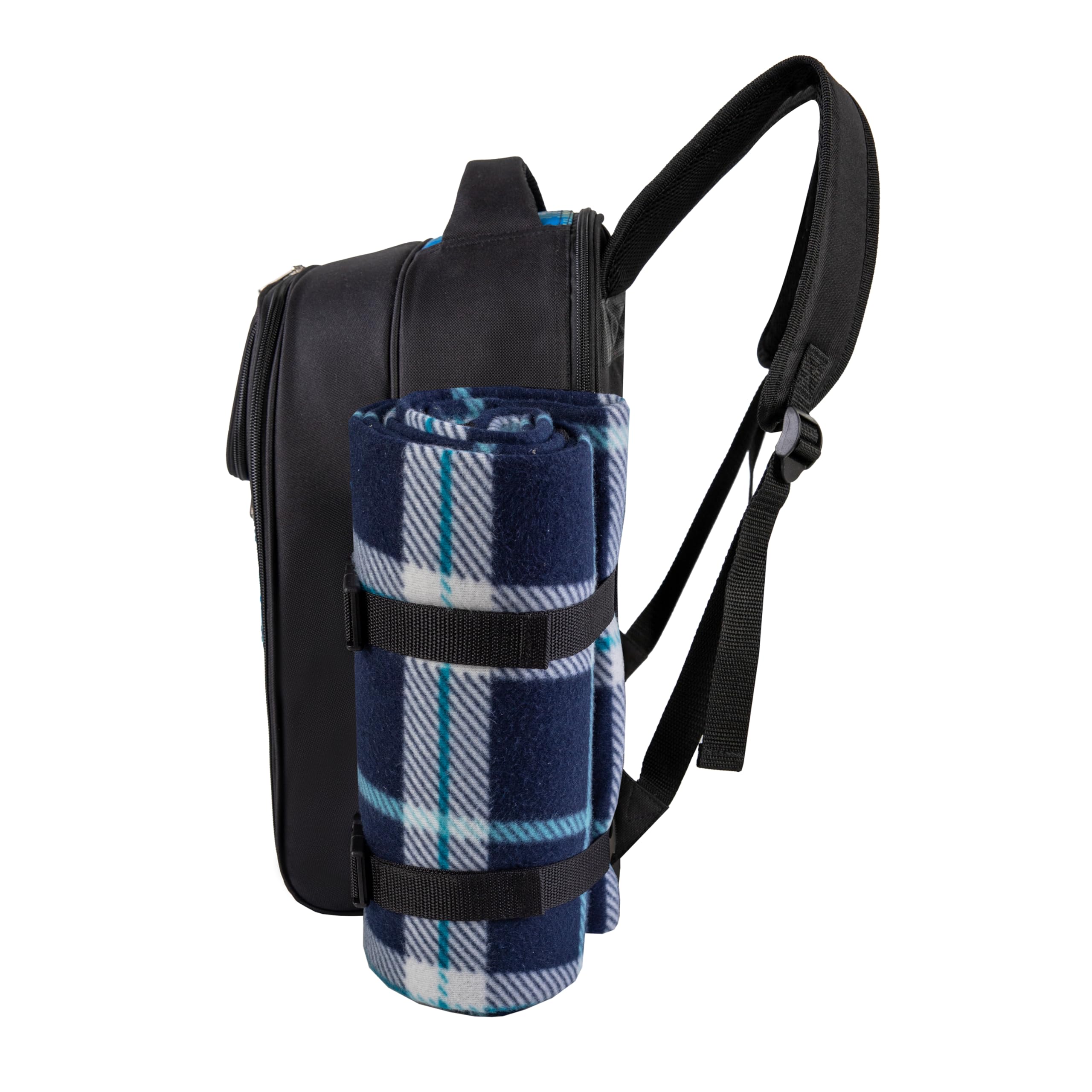 Apollo Walker 4-Person Picnic Backpack with Insulated Cooler Compartment, Detachable Wine Bottle Holder, Fleece Blanket & Complete Cutlery Set (Black) - Perfect for Outdoor Picnics, Beach Trips, Camping and Family Gatherings