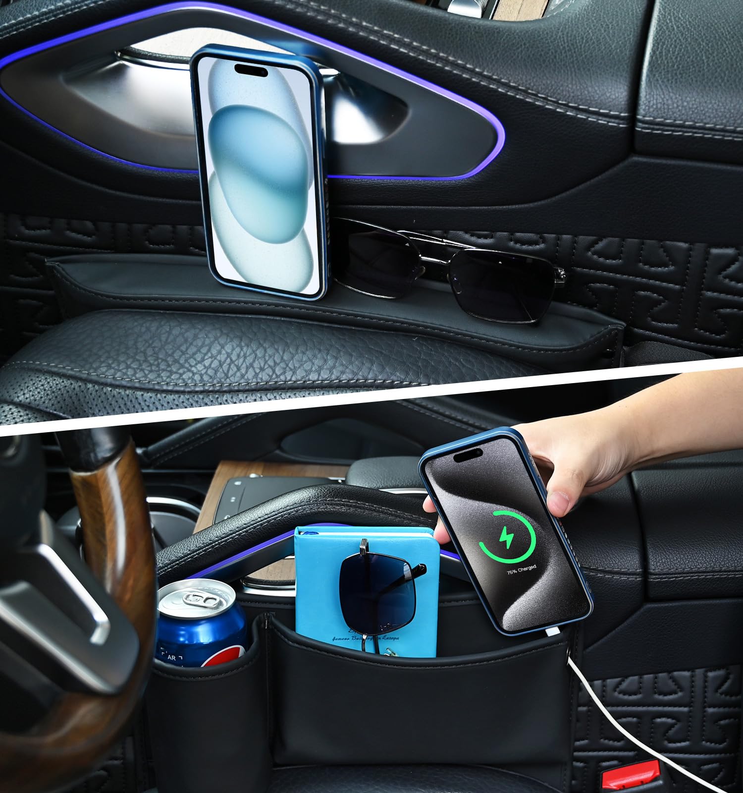 Premium Car Seat Gap Filler Organizer - 3-in-1 Multifunctional Car Accessory with Cup Holders & Storage Pockets | Perfect for Holding Phone, Keys, Sunglasses & Small Essentials | Ideal for Road Trips, Commuting & Family Travel
