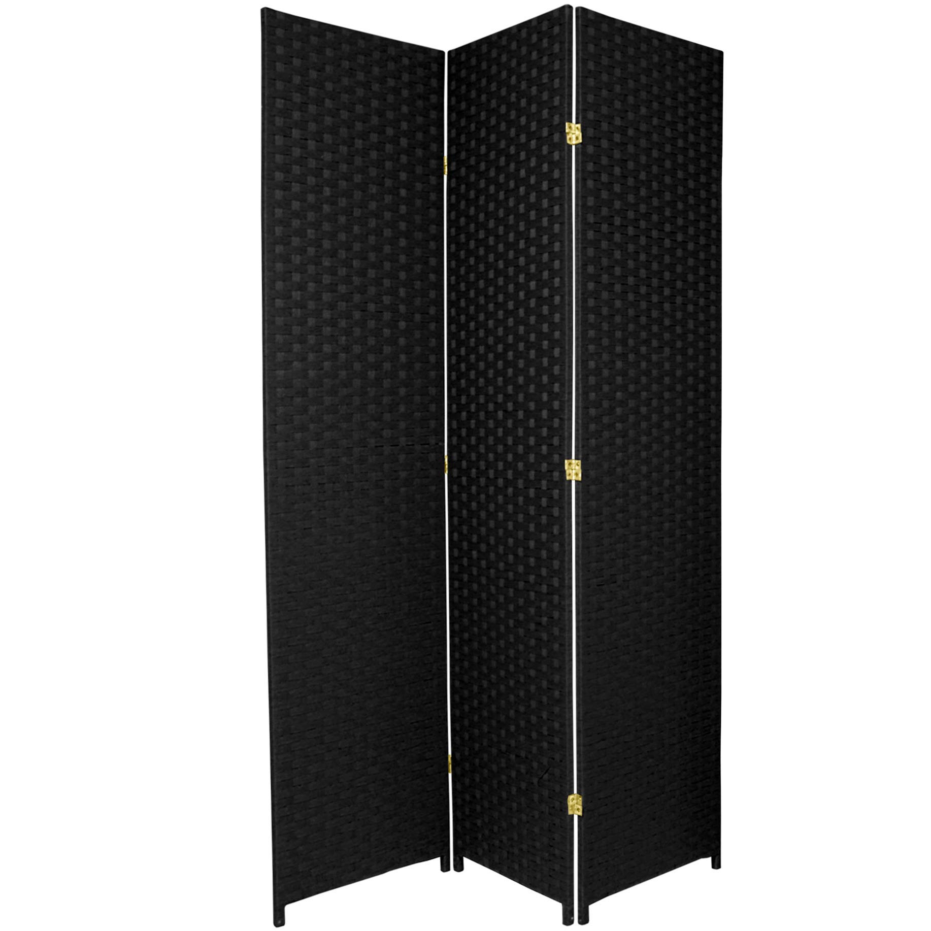 7 ft Tall Black Woven Fiber Room Divider Screen - 3 Panel Folding Privacy Partition for Home & Office - Oriental Style Decorative Room Separator for Living Room, Bedroom or Studio