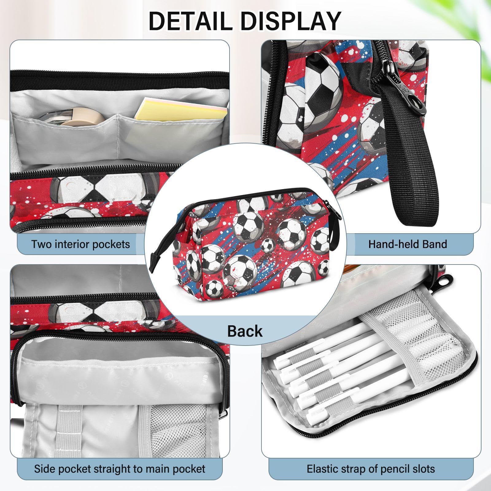 Premium Red Soccer Ball Design Large Capacity Pencil Case - Multi-Compartment Portable Pen Pouch Organizer for School, Office & Travel | Aesthetic Stationery Storage for Students, Teens & Adults (Boys & Girls)