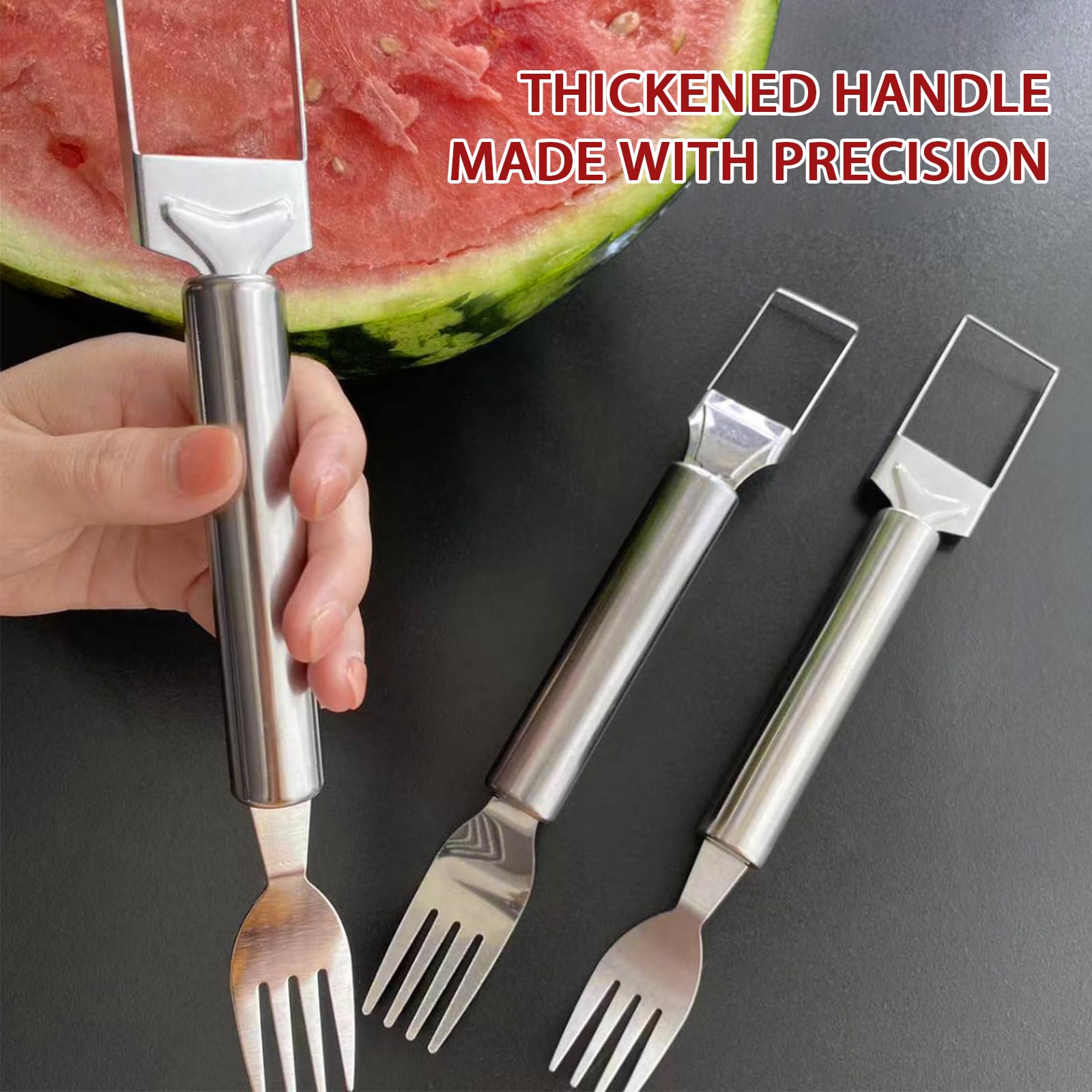 2-in-1 Stainless Steel Fruit Cutter & Watermelon Slicer - Dual Head Kitchen Tool for Easy Fruit Cutting | Perfect for Home, Picnics, BBQs & Party Food Prep (Silver)