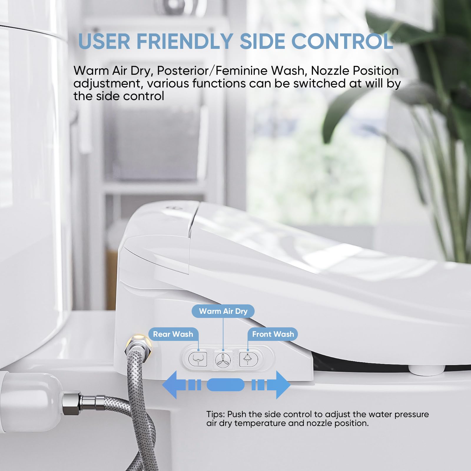 LEIVI Smart Bidet Toilet Seat with Dual Control Mode - Adjustable Warm Water, Air Dryer & Heated Seat - Oscillating/Pulsating Spray Wash, LED Nightlight - Ultra Slim Elongated Design for Modern Bathrooms