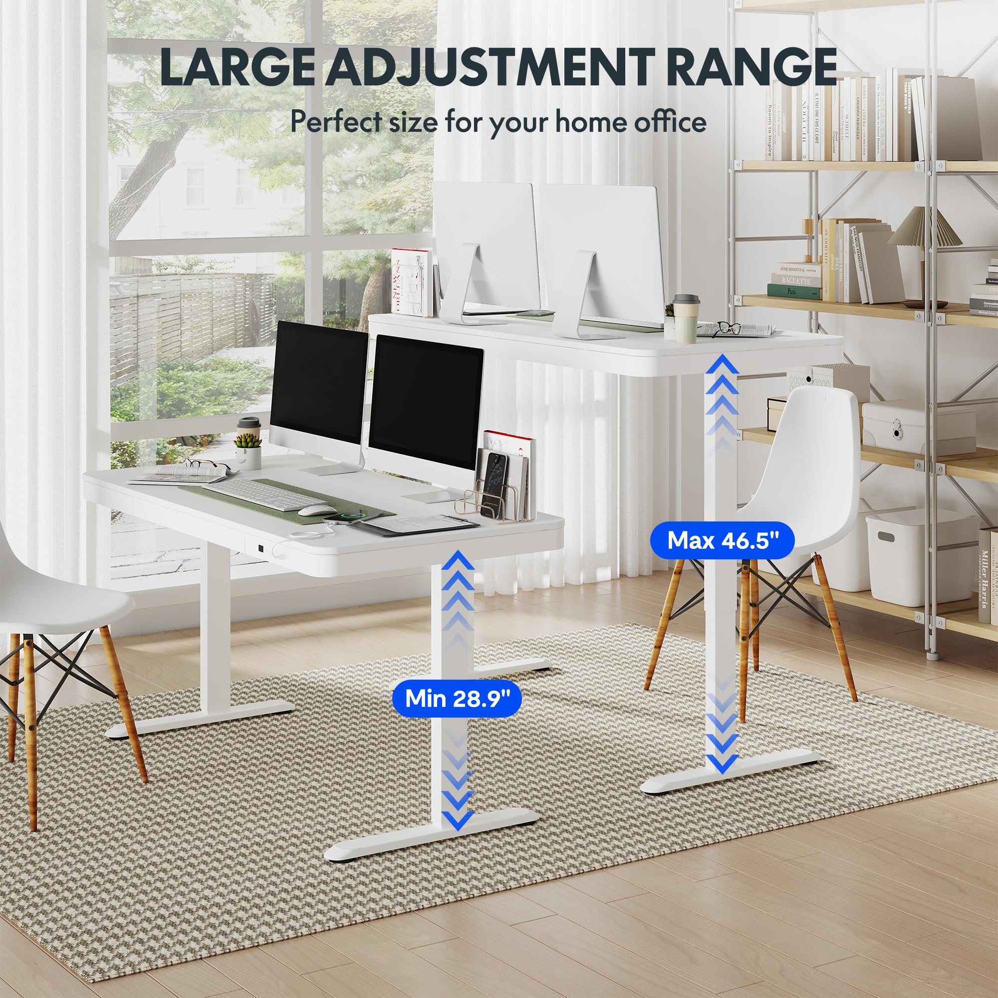 FLEXISPOT 55 Inch White Electric Adjustable Height Standing Desk with Storage Drawers & USB Charging Port | Quick Assembly Home Office Desk | Ergonomic Sit Stand Workstation for Small Spaces (White Top + Comhar Frame) - Perfect for Remote Work, Gaming Setup & Study Room