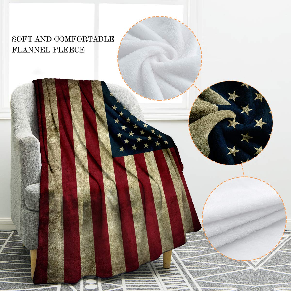 Jekeno American Flag Throw Blanket - Patriotic USA Flag Blanket for Men, Women, Kids & Adults - Soft Fleece Blanket for Christmas, Birthday, Independence Day Gifts - Perfect for Home Decor, Bed, Couch & Outdoor Picnics