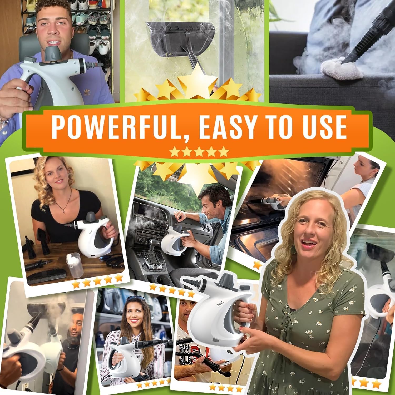 Pressurized Handheld Multi-Surface Natural Steam Cleaner with 12 Accessories - Multi-Purpose Home Steamer for Floors, Upholstery, Grout & Car Detailing | Perfect for Deep Cleaning Kitchens, Bathrooms & Auto Interiors