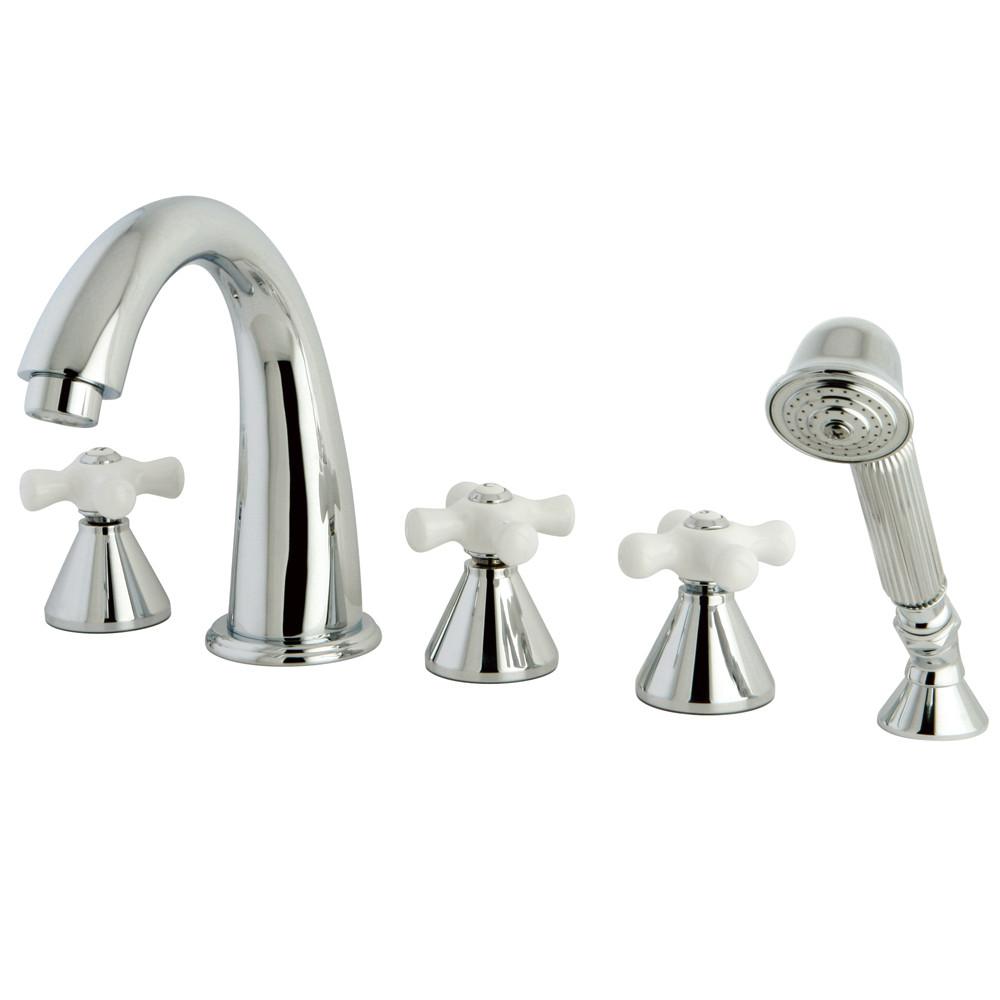 Chrome Roman Three Handle Roman Tub Faucet with Hand Shower KS23615PX - Perfect for Luxury Bathrooms & Spa-Like Bathing Experience