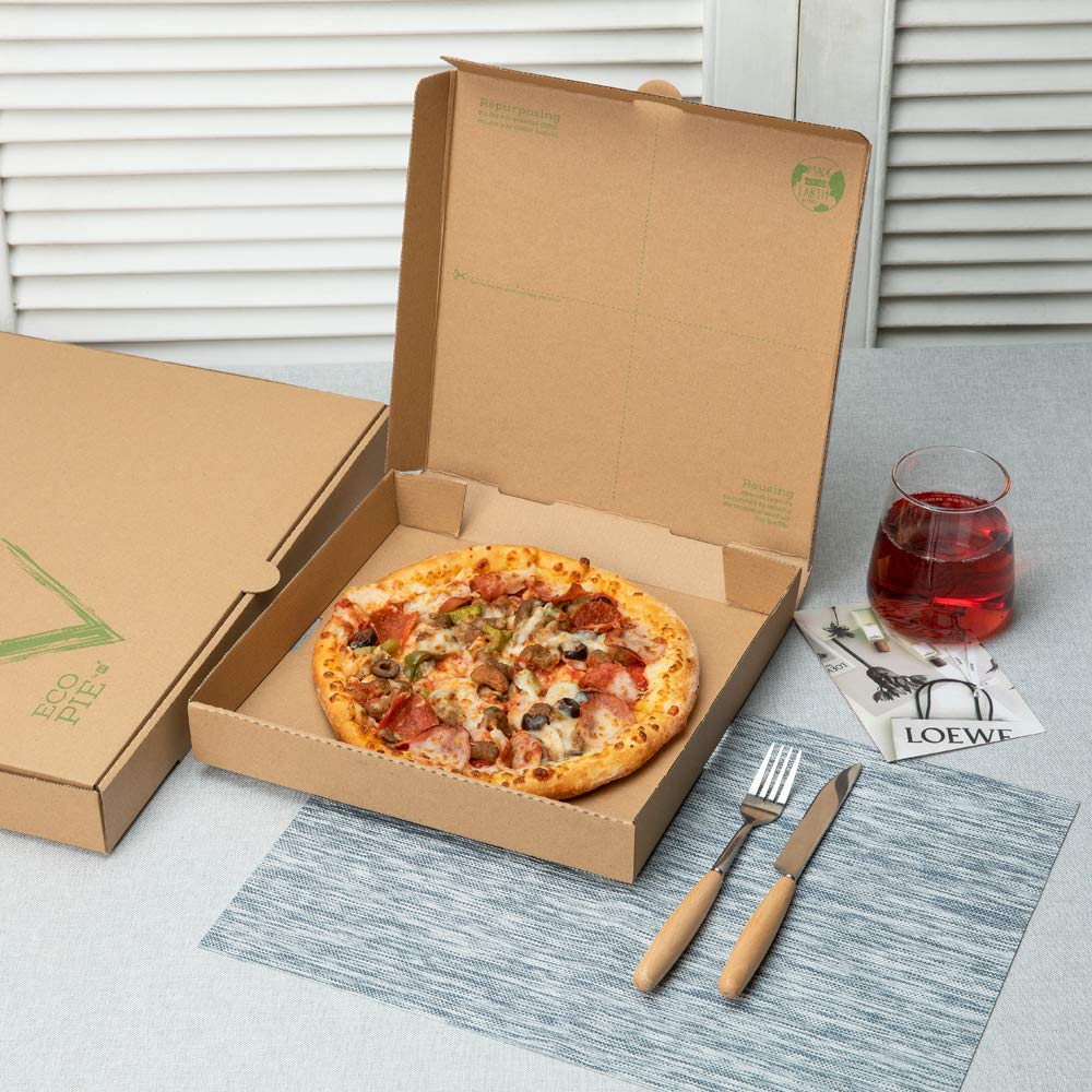 Eco-Friendly 16.1 x 1.7 Inch Corrugated Pizza Boxes - 50 Pack Greaseproof Kraft Takeout Containers | Disposable & Sturdy for Delivery, Parties, Picnics & Leftovers Storage | Sustainable Restaurantware & Repurposable as Plates