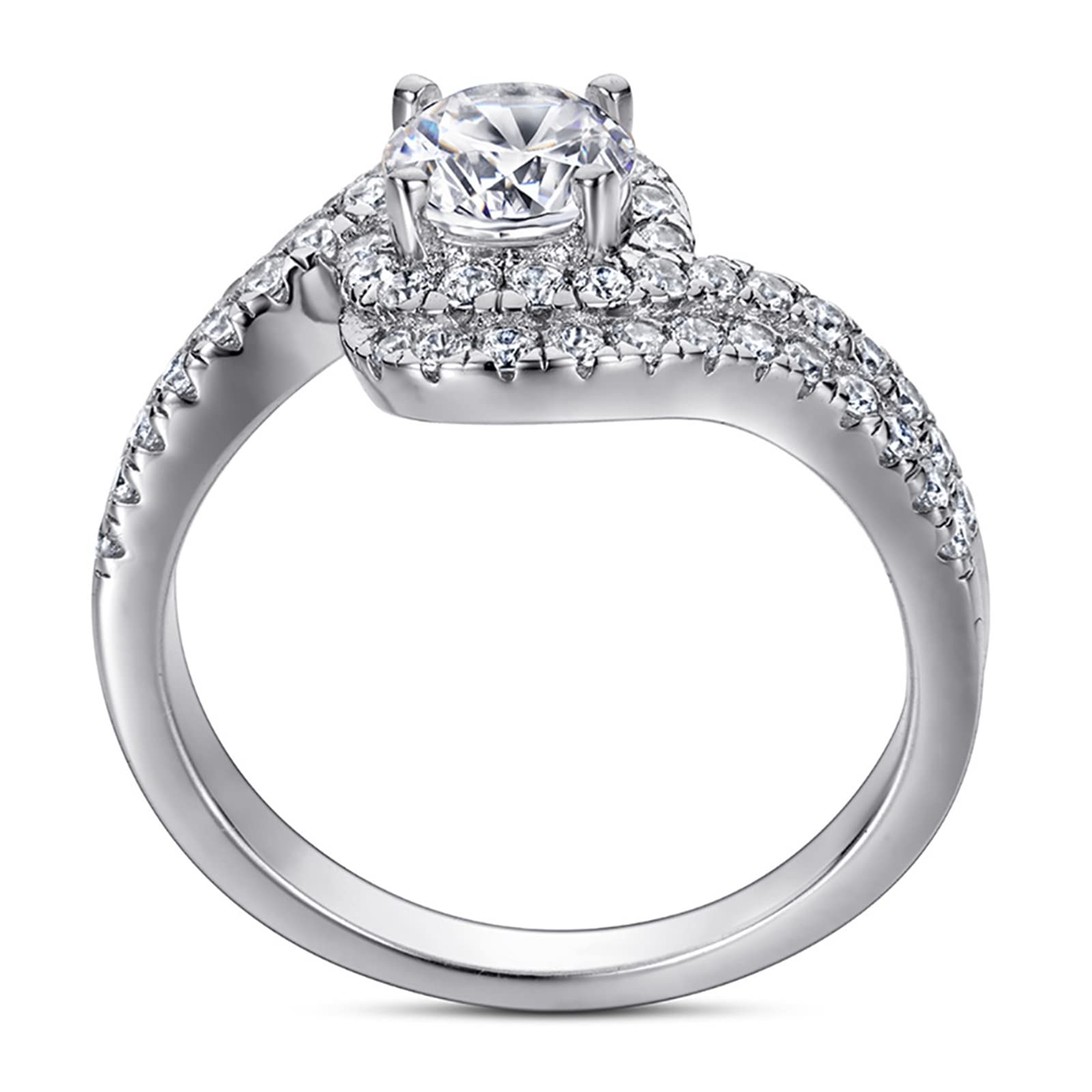 Elegant Sterling Silver & White Gold Twisted Wedding Ring for Women with Zirconia - Perfect for Engagement, Anniversary, and Bridal Jewelry Gifts