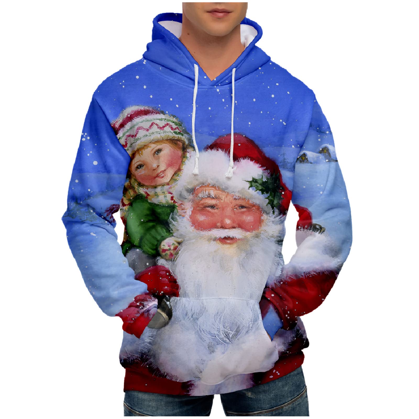 Funny 3D Santa Elf Christmas Hoodie for Men - Festive Pullover Sweatshirt with Kangaroo Pocket (Plus Size Available) | Perfect for Holiday Parties, Ugly Sweater Contests & Cozy Winter Gatherings