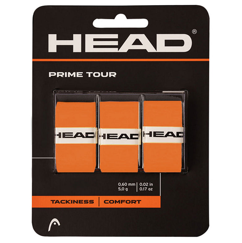 Head Prime Tour Overgrip Tennis Racket Grip Tape - 3 Pack (Orange) | Non-Slip Sweat Absorption for Better Control | Perfect for Tennis, Badminton, Squash & Racquet Sports
