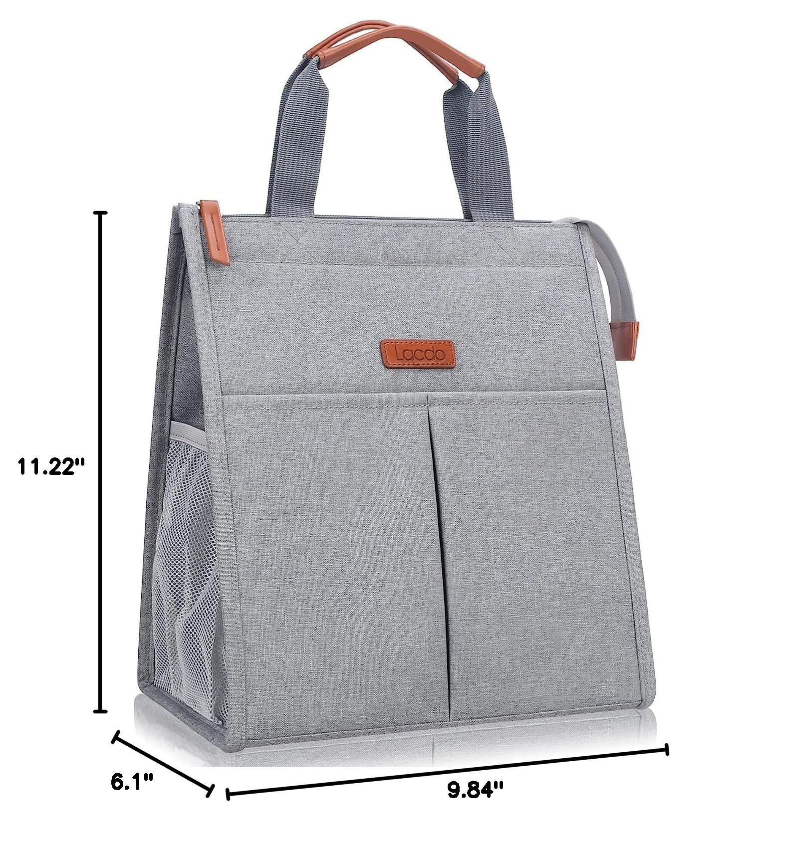 Lacdo Insulated Lunch Bag for Women & Men - Waterproof Reusable Lunch Tote with Pockets - Soft Cooler for Work, Office, Travel, Picnic & Outdoor Activities - Gray