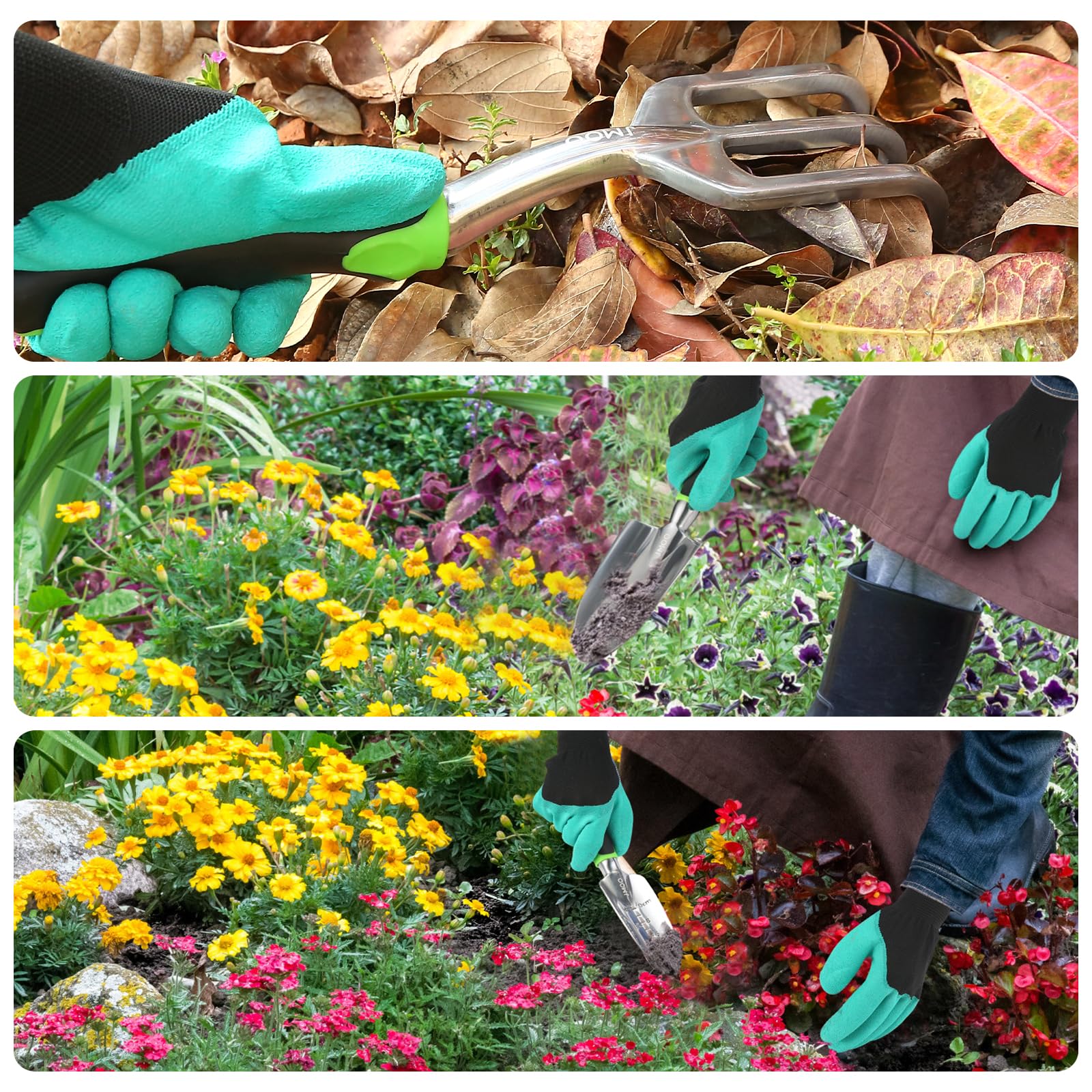 3-Piece Garden Tool Set with Non-Slip Ergonomic Handles - Lightweight Rust-Proof Aluminum Alloy Gardening Tools for Men & Women - Perfect for Planting, Weeding & Landscaping