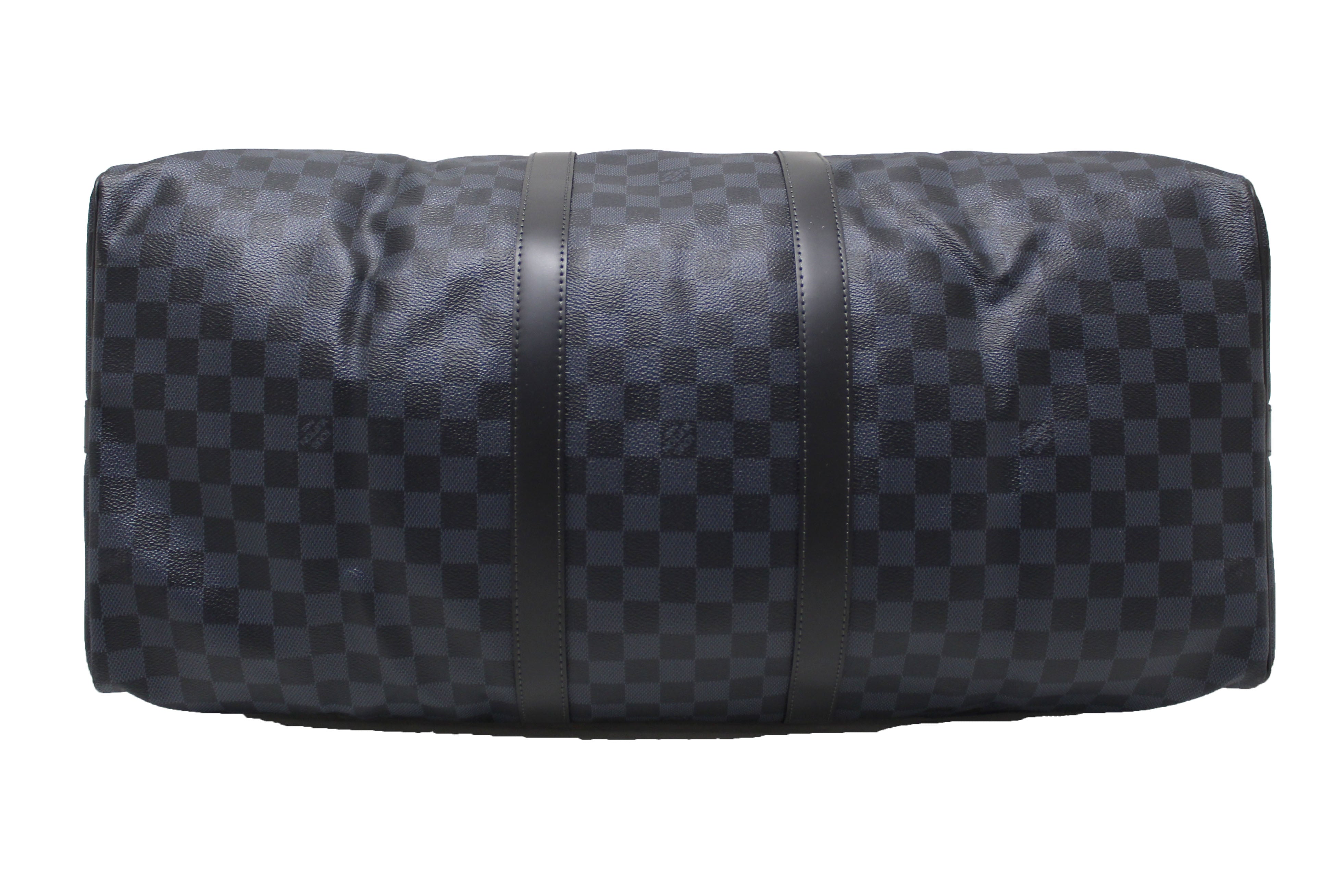 Authentic Louis Vuitton Damier Graphite Blue Coba Keepall Bandoulière 55 Travel Duffle Bag - Stylish Carry-On Luggage for Business Trips & Weekend Getaways