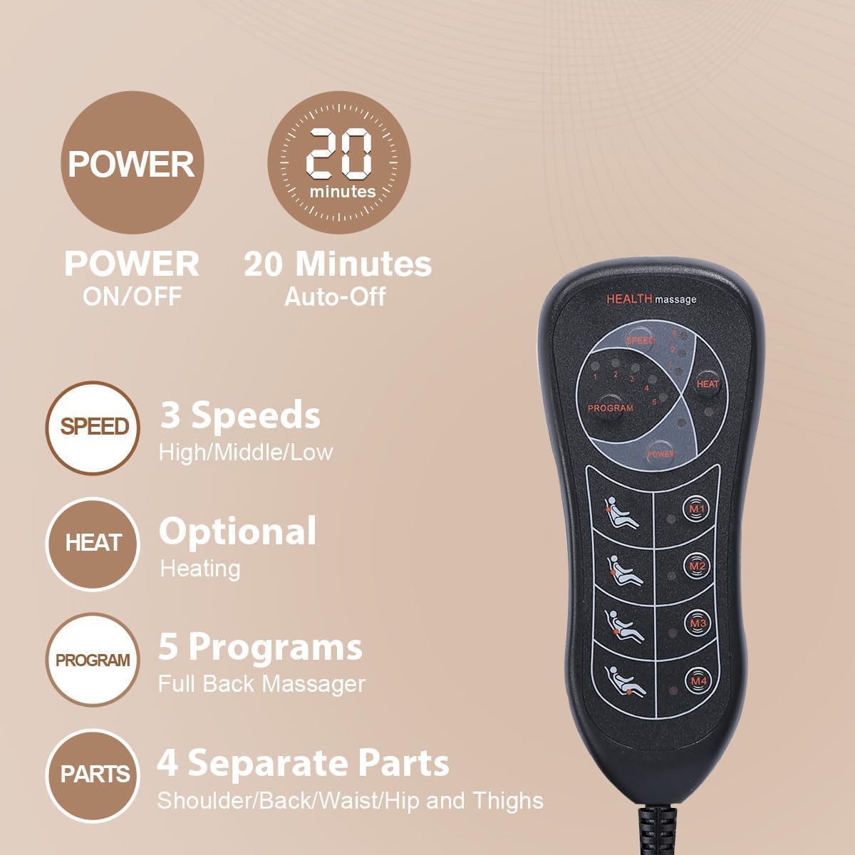 Deep Tissue Massage Cushion with Heat - 10 Vibration Motors for Back Pain Relief, Shiatsu Massager Seat Cushion for Office Chair, Car, Home Use - Perfect for Stress Relief & Muscle Relaxation