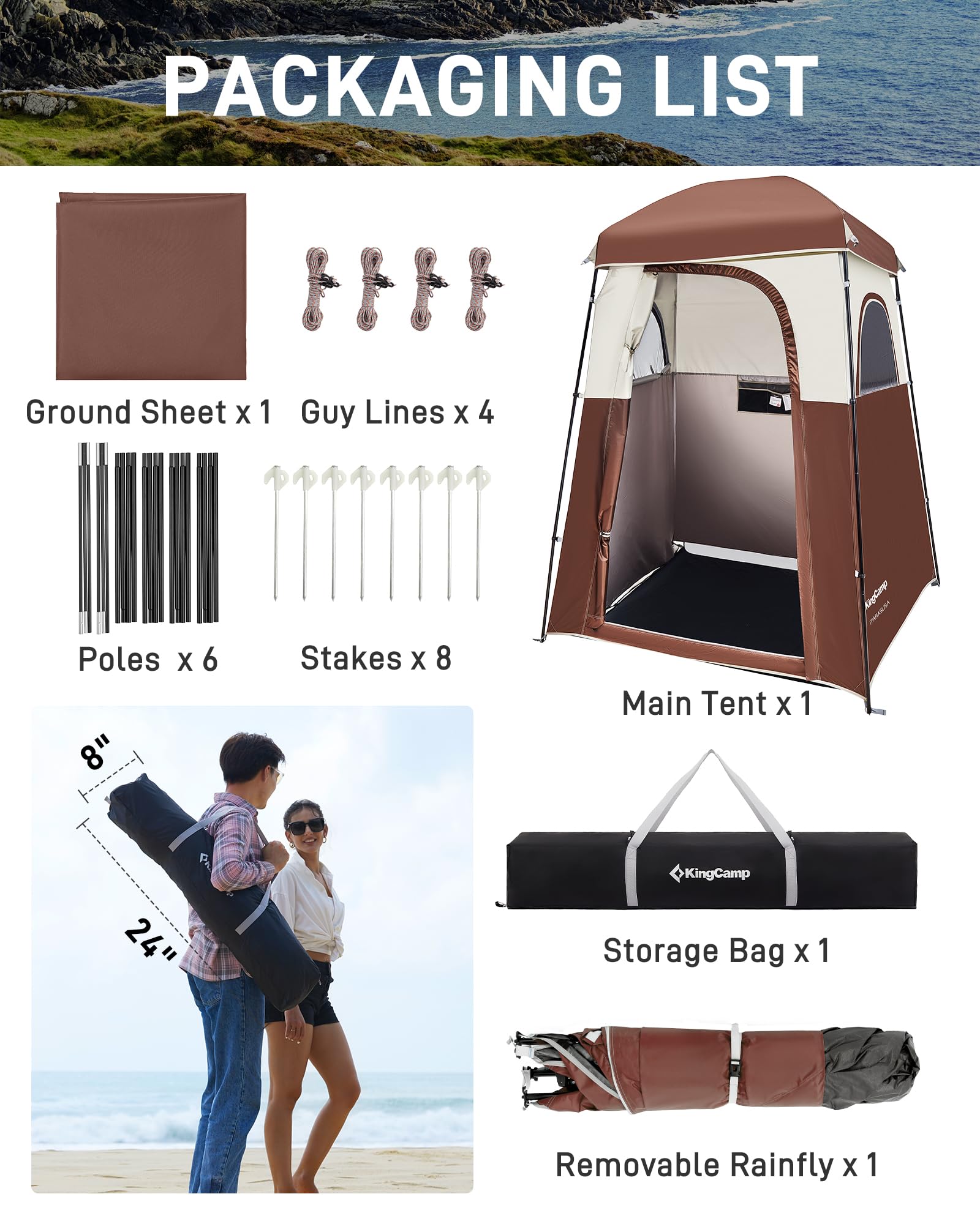 KingCamp Luxury Camping Shower Tent with Shower Bag - Privacy Shelter for Outdoor Bathing | 1-Room & 2-Room Toilet Tent Options | Perfect for Camping, Hiking, Beach Trips & RV Adventures