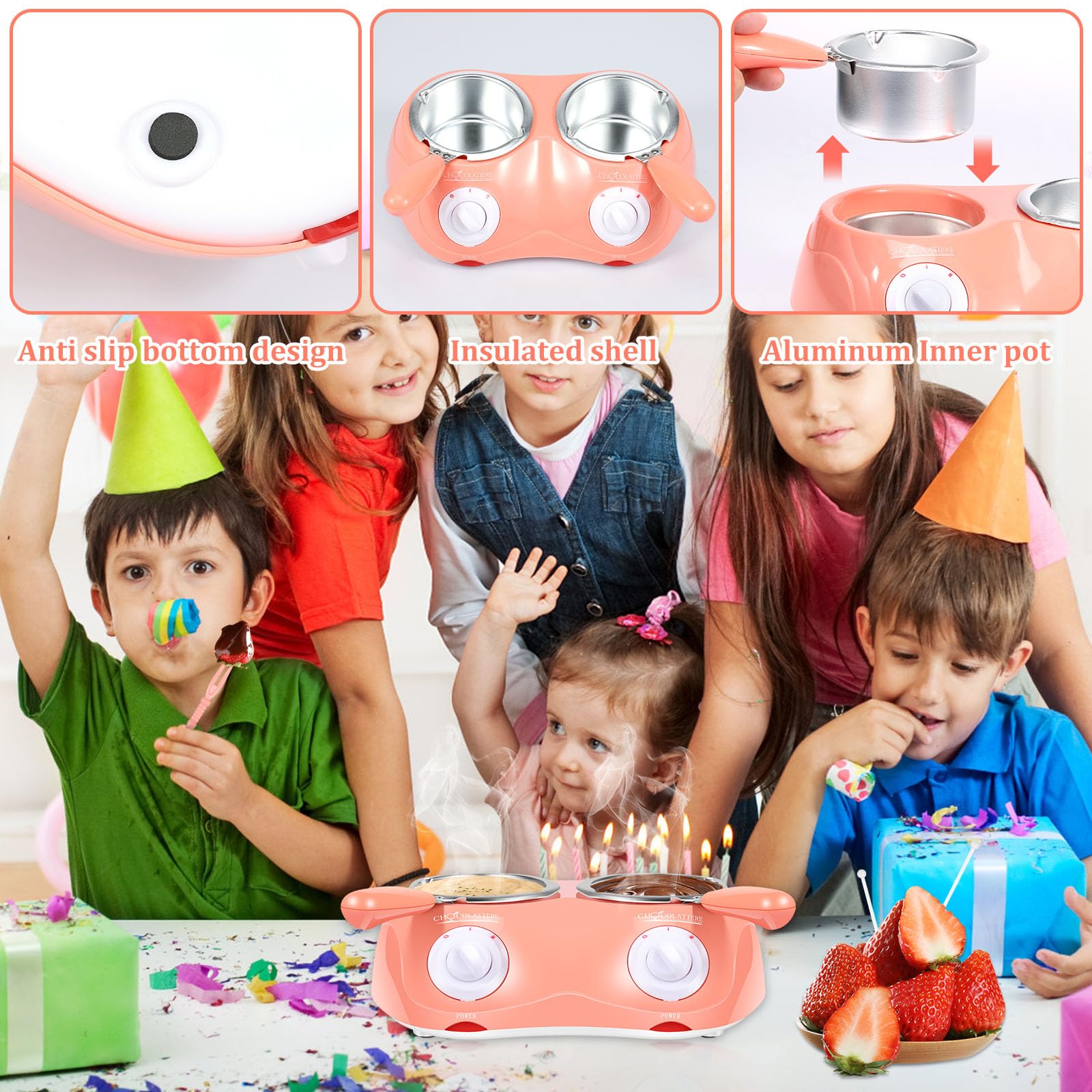 2 in 1 Electric S'mores Maker & Fondue Pot - Dual Melting Chocolate Warmer for Cheese, Candy & Butter - Food Grade Mini Electric Chocolate Melter with Double Pots - Perfect for Parties, Camping & Family Gatherings