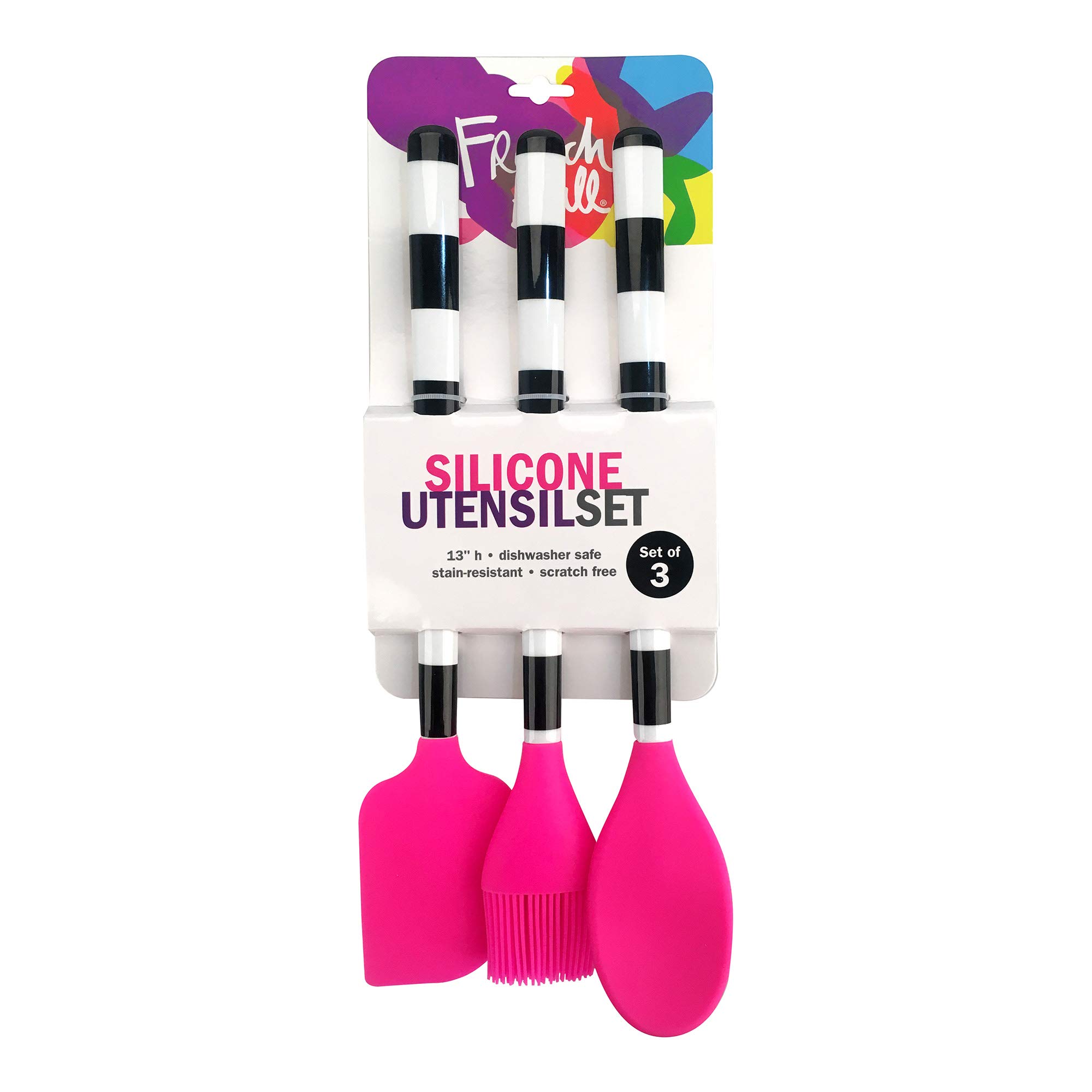 French Bull Easy Grip Melamine Handle Silicone Non-Stick Heat Resistant BPA-Free Kitchen Utensil Set (3-Piece, Pink) - Perfect for Cooking, Mixing, Baking & Serving - Ideal for Home Chefs & Professional Kitchens