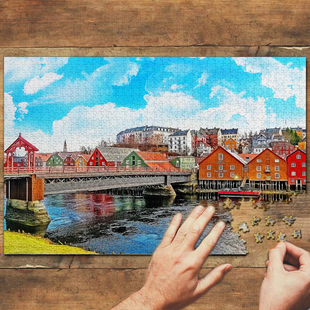 1000-Piece Norway Trondheim Wooden Jigsaw Puzzle - Scenic Travel Souvenir & Artwork for Adults, Home Decor & Relaxation