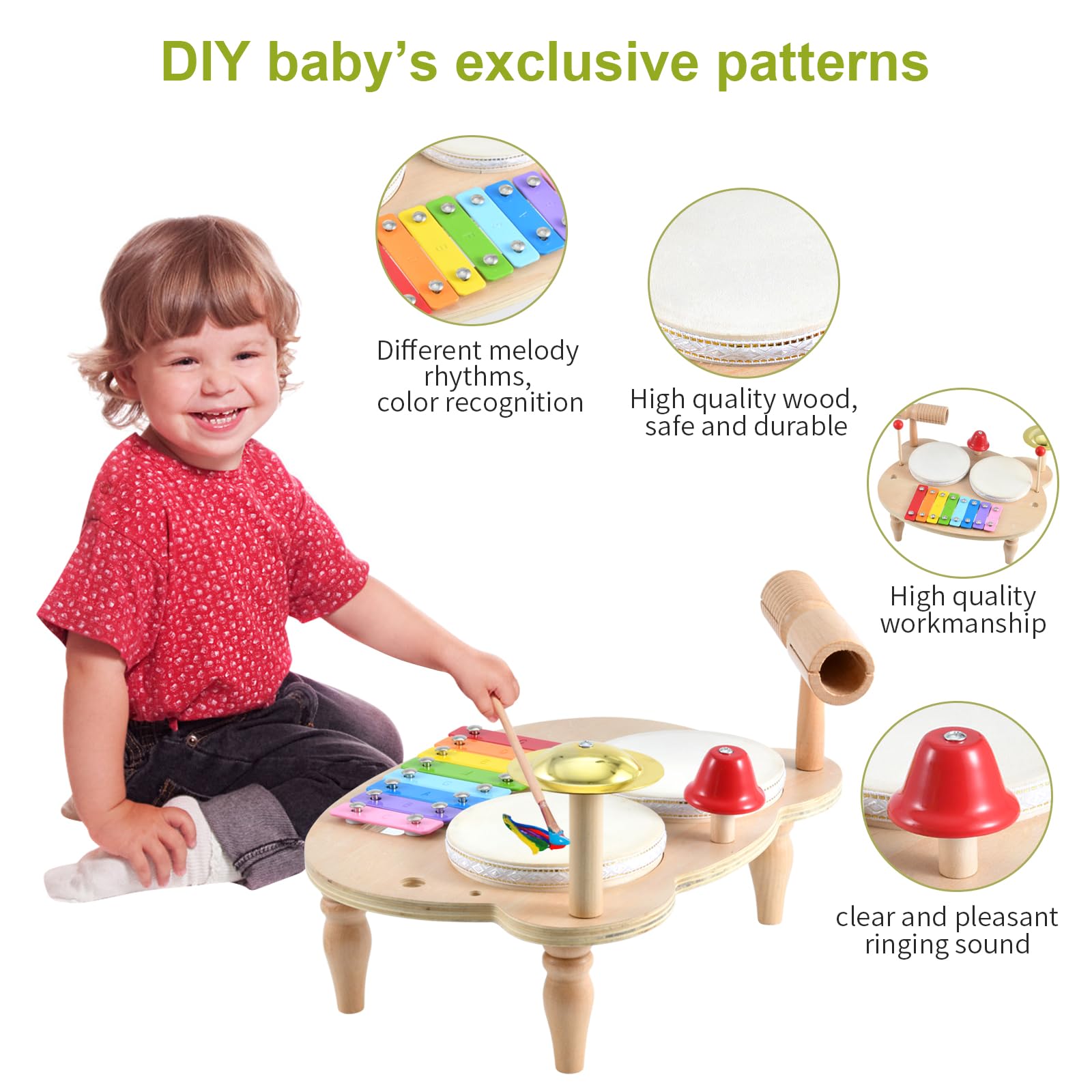 **Ehome 10-in-1 Kids Musical Instruments Set - Wooden Xylophone, Drum, Tambourine & Percussion Toys for Toddlers & Preschoolers - Montessori Learning & Birthday Gift for Boys & Girls - Perfect for Early Childhood Music Education & Playtime Fun**