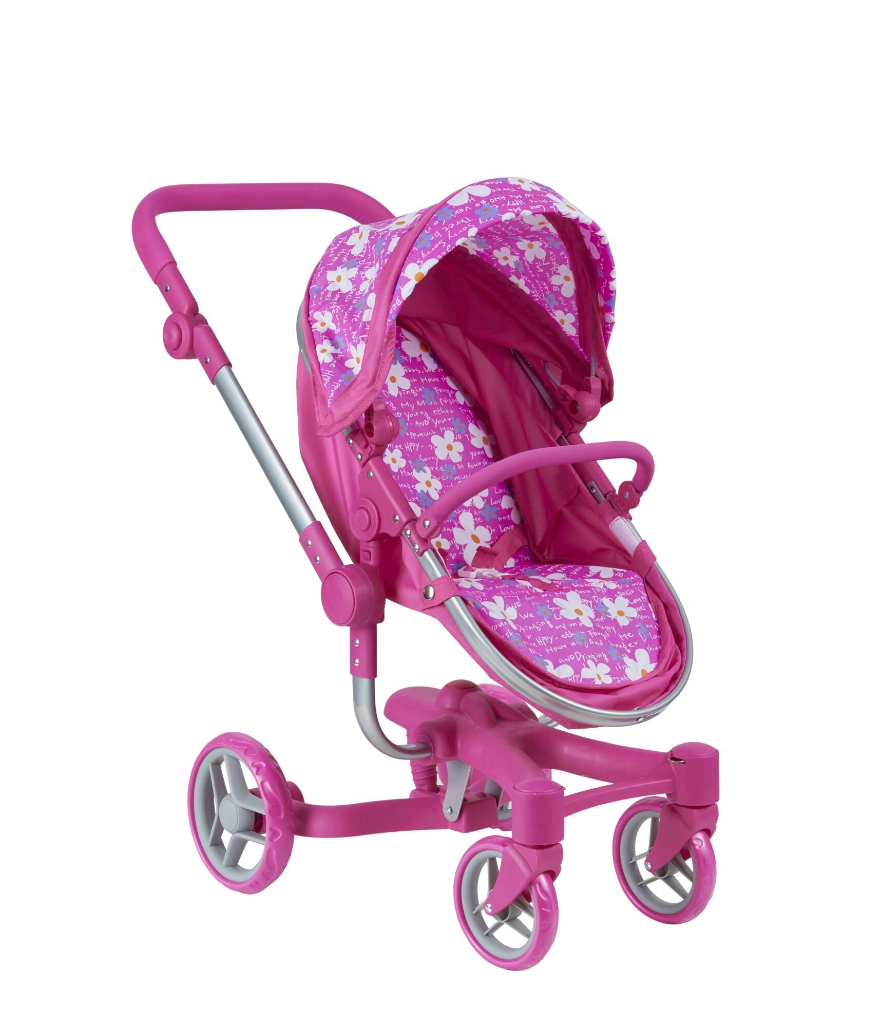 PLAYWORLD Deluxe 2-in-1 Doll Stroller & Pram - Pink Baby Doll Carrier for Toddlers | Perfect for Pretend Play, Outdoor Walks & Role-Playing Games