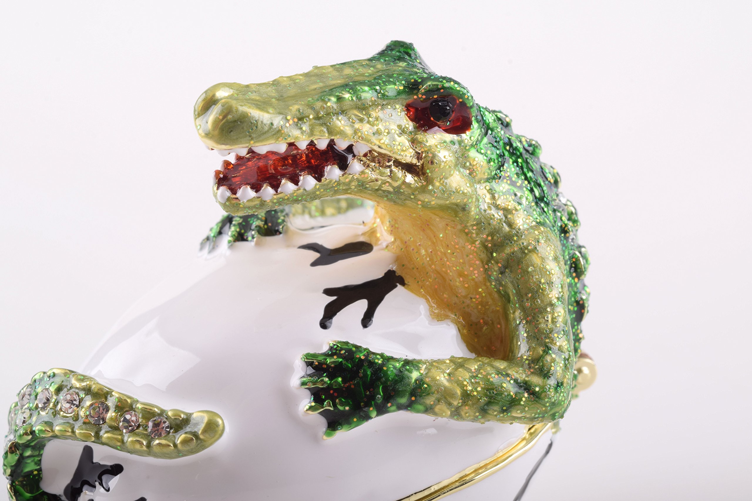 Keren Kopal Alligator Trinket Box Faberge Style - Handcrafted Jewelry Storage Decorated with Austrian Crystals, Unique Home Decor for Vanity, Dresser & Gift Giving