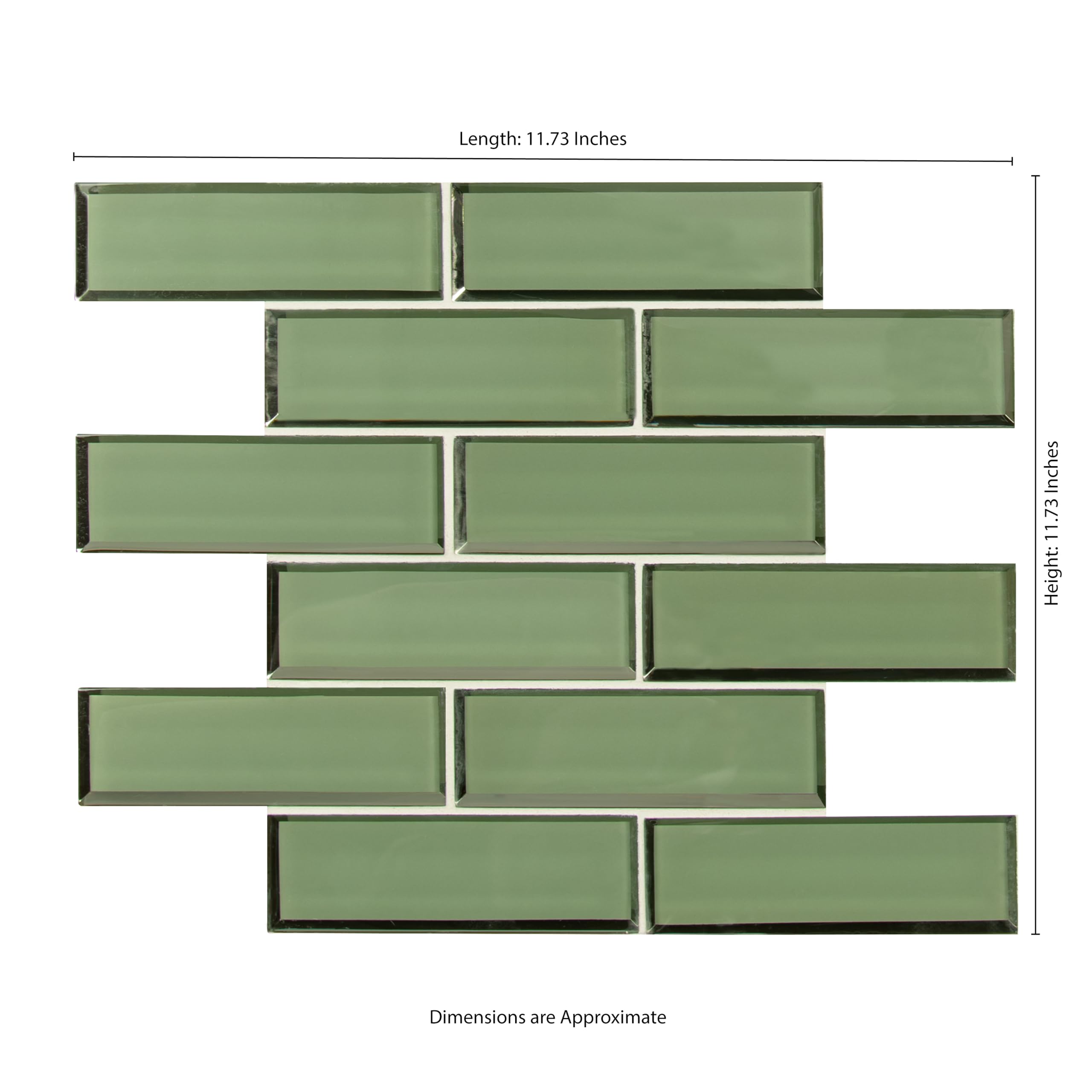 MSI Evergreen 11.73x11.73 Inch Beveled Glass Subway Tile - Premium Kitchen Backsplash, Bathroom & Shower Wall Tile (2x6 Inch Mesh Mounted) - Perfect for Modern Home Renovation & Interior Design
