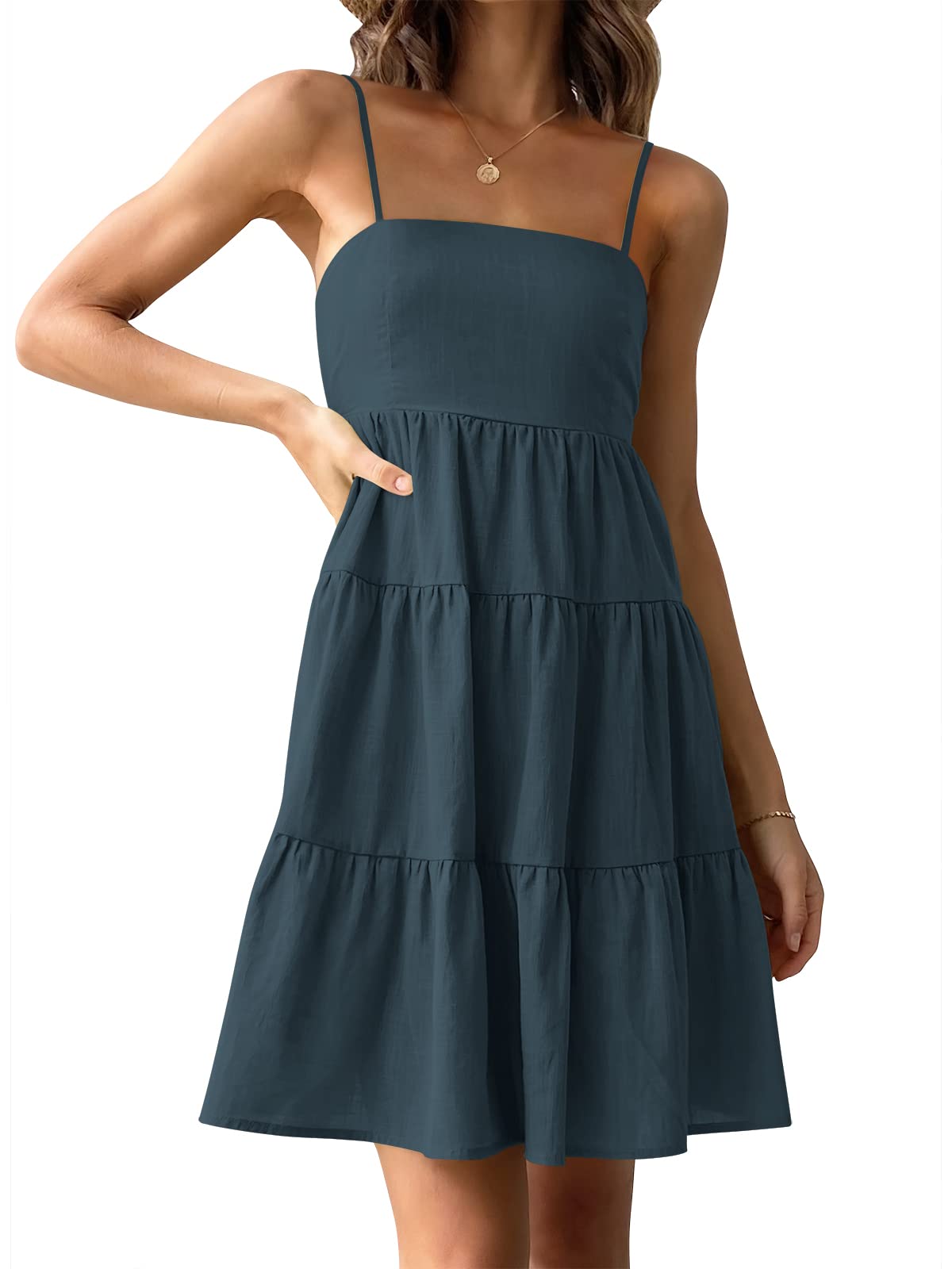 ANRABESS Women's Summer Mini Dress - Casual Boho Sleeveless Spaghetti Strap Flowy Tiered Short Beach Sundress | Perfect for Beach Vacations, Pool Parties & Summer Outings