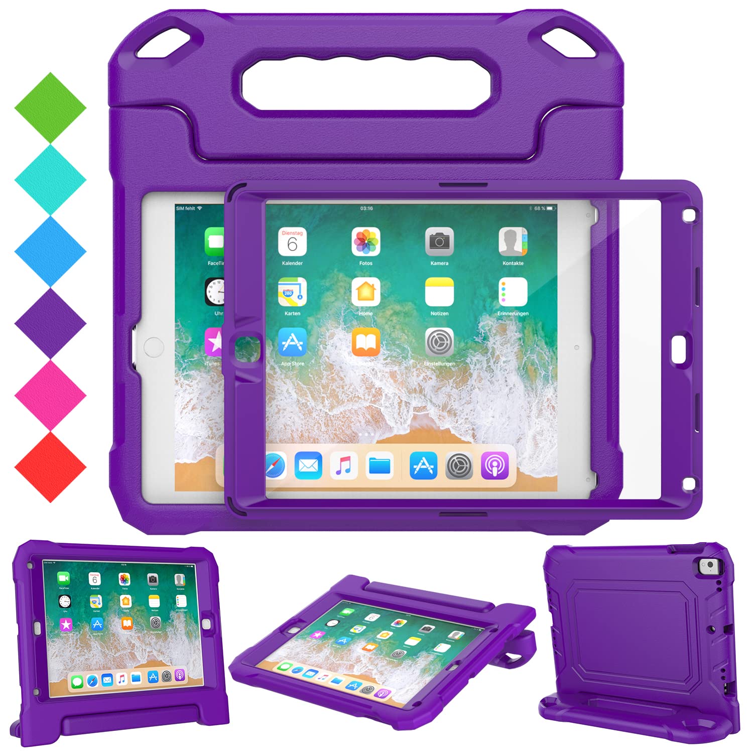 SUPLIK Shockproof Kids Case for iPad 5th/6th Gen (9.7 inch 2017/2018), iPad Air 1/2 & Pro 9.7 - Durable Protective Cover with Handle Stand & Screen Protector - Purple | Perfect for School, Travel & Home Learning