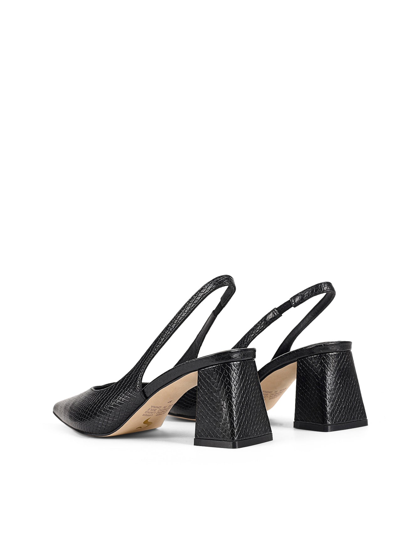 Yankee Slingback Block Heel Sandals - Black Snake Leather Women's Shoes for Work, Party & Evening Out