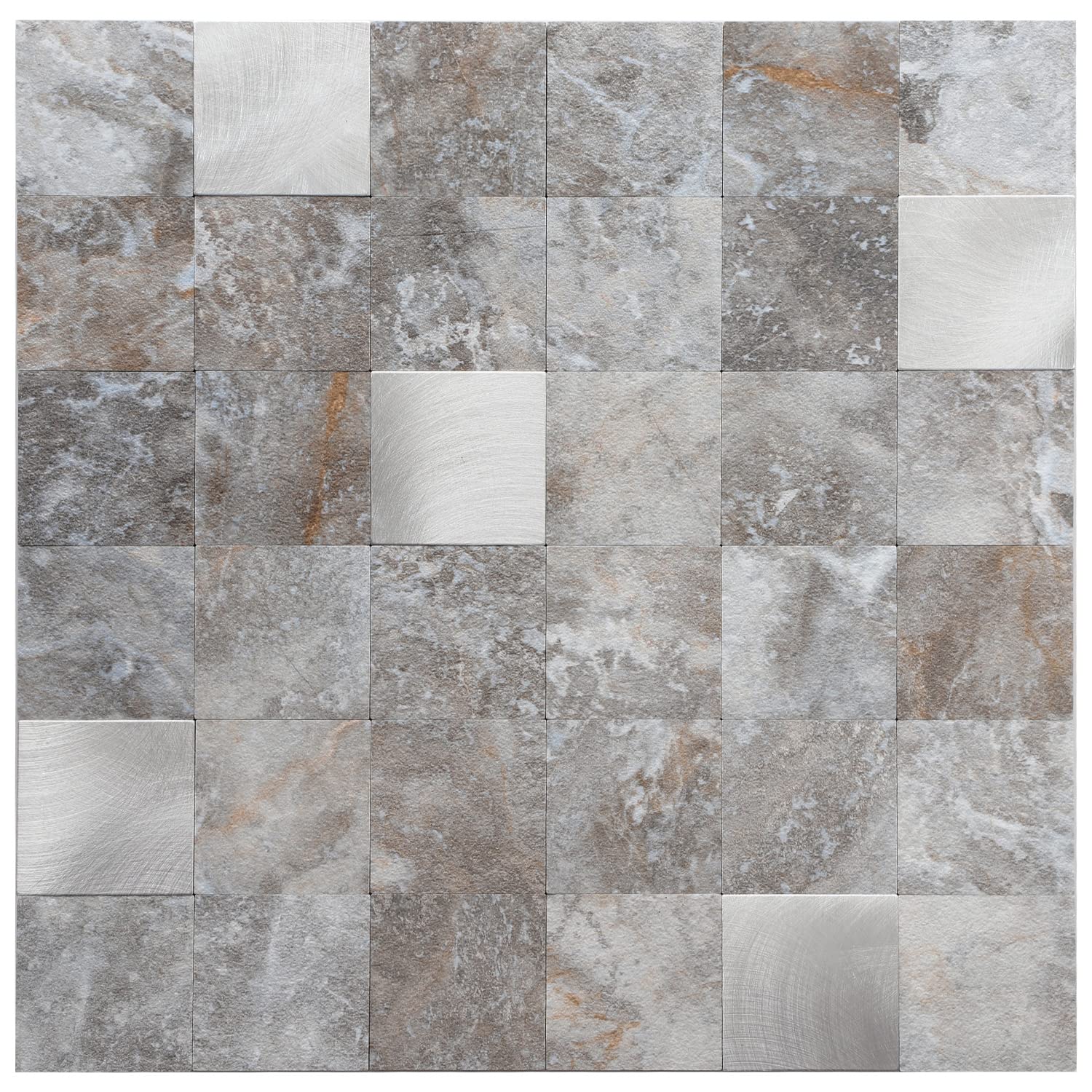 STICKGOO Peel and Stick Backsplash Tiles for Kitchen - 5 Sheets Grey PVC Mixed Metal Waterproof Wall Tile | Easy DIY Installation for Backsplash, Bathroom, Laundry Room & RV Remodeling