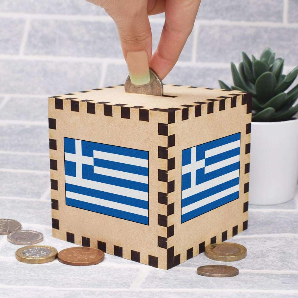 Greek Flag Money Box - Piggy Bank for Savings & Collectibles | Perfect for Kids, Travel Souvenirs & Patriotic Decor (MB00073421)