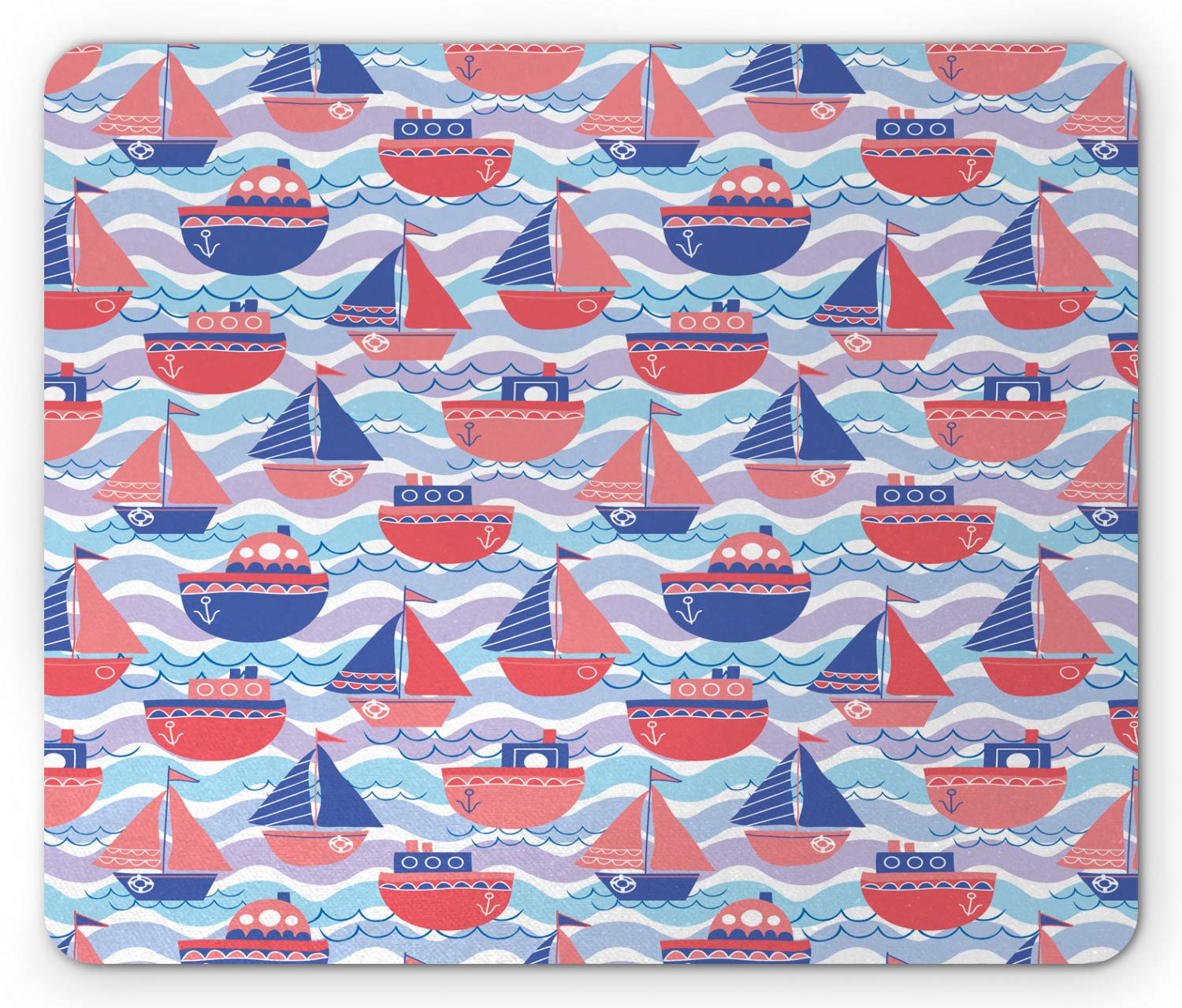 Ambesonne Nautical Mouse Pad - Non-Slip Rubber Mousepad with Sailing Boats, Waves & Anchor Sea Theme Design, Standard Size Rectangle Mouse Pad in Pink & Blue | Perfect for Office, Gaming & Home Computer Setup