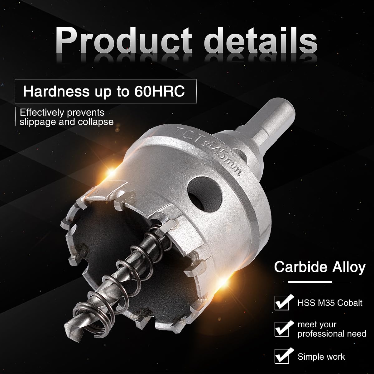 KATUR 45mm Tungsten Carbide Tipped Hole Saw Set - TCT Drill Bit for Cutting Stainless Steel, Metal Sheets & Hard Materials - Perfect for HVAC, Plumbing & Metal Fabrication Projects
