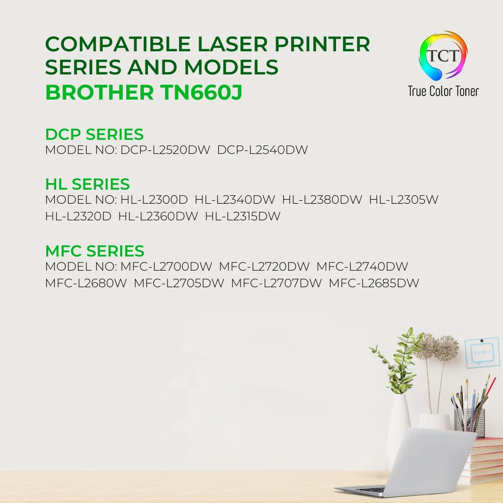 Premium TCT TN660 Toner Cartridge for Brother Printers - 5200 Pages, Office & Home Use