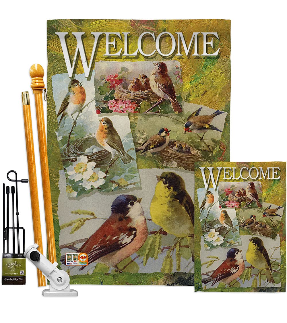 Bird Collage Garden House Flags Kit - Flamingo, Hummingbird, Cardinal & Peacock Spring Wildlife Decor - Made in USA 28x40 Inch - Perfect for Outdoor Yard, Patio & Seasonal Home Decoration