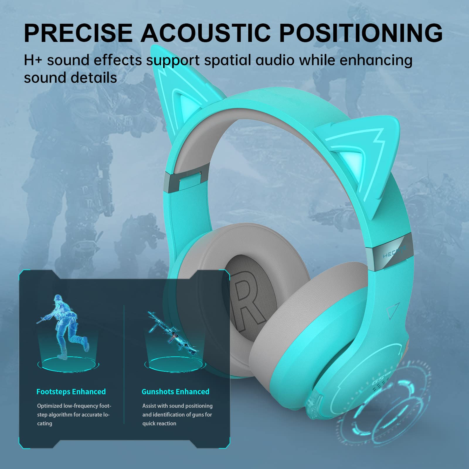 Edifier G5BT CAT Wireless Bluetooth Gaming Headset with Microphone - Detachable Cat Ear RGB Light Over-Ear Headphones for PC, PS5, PS4, Nintendo Switch (Turquoise) - Perfect for Gaming, Streaming & Online Classes