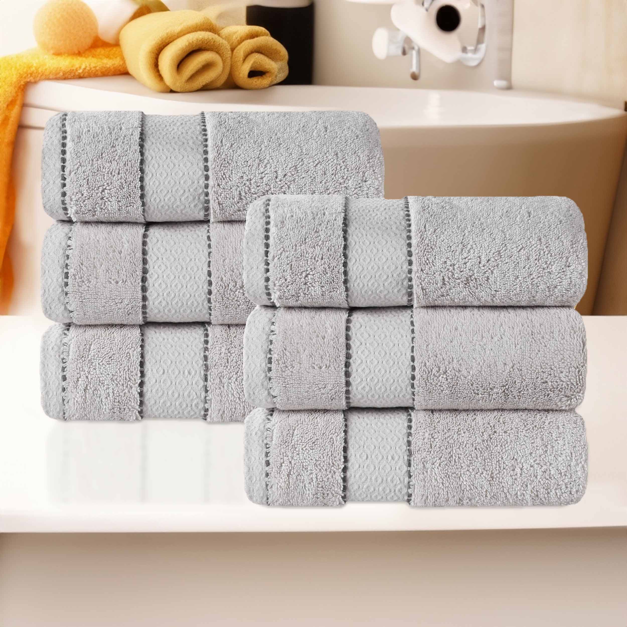 Premium Giza Cotton Dobby Hand Towels - Ultra Absorbent Set of 6 - Made in Egypt - Soft & Luxurious Bath, Kitchen & Guest Towels for Spa, Hotel & Home Use