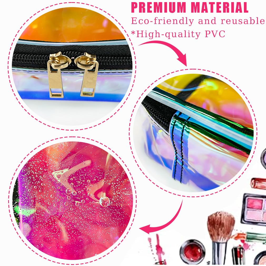 Holographic Pink TPU Makeup Bag - Clear Travel Toiletry Pouch with Zipper, Waterproof Cosmetic Storage for Women | Iridescent Cosmetic Organizer for Travel, Gym, Beach & Everyday Use